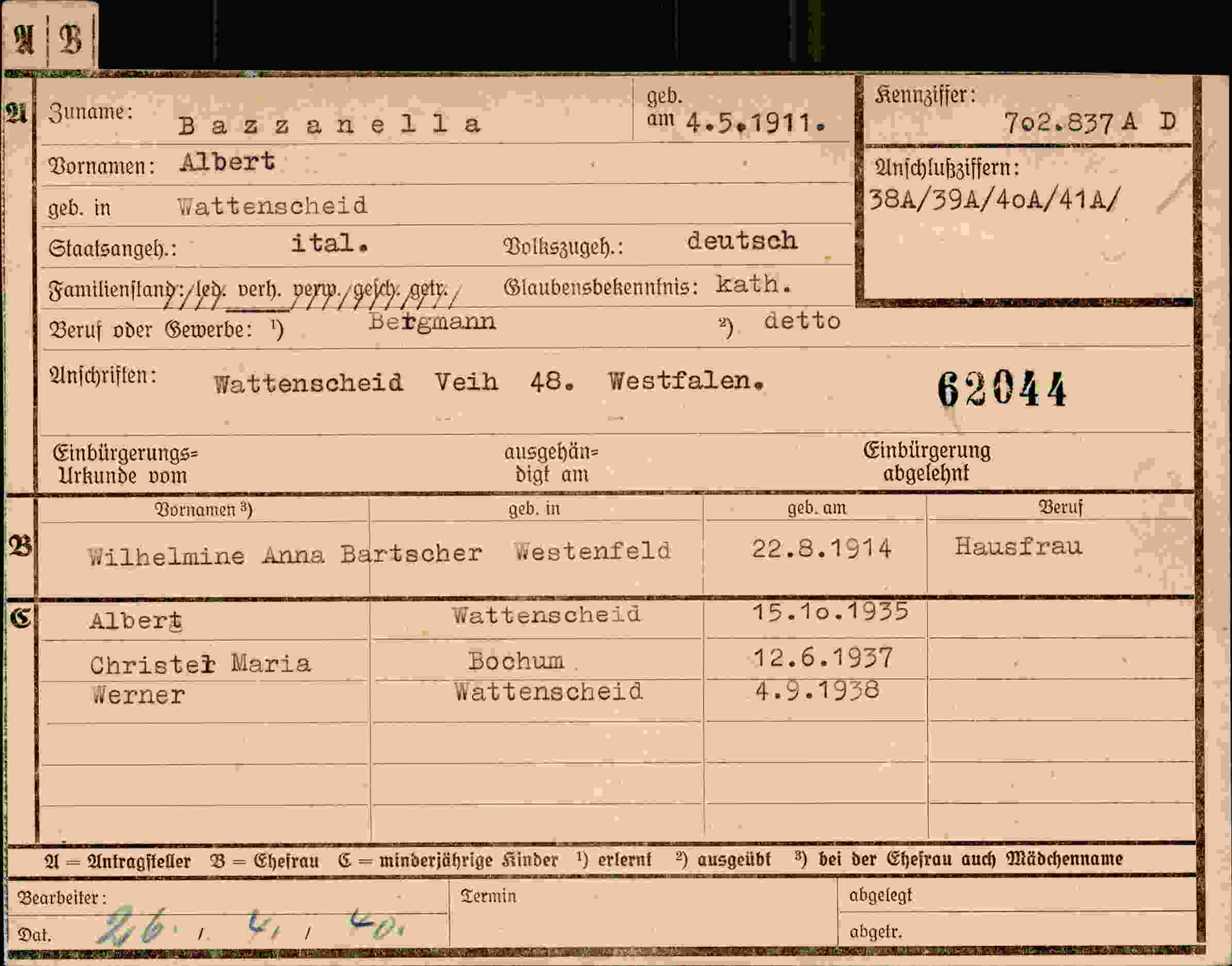 Dokument für Albert Bazzanella