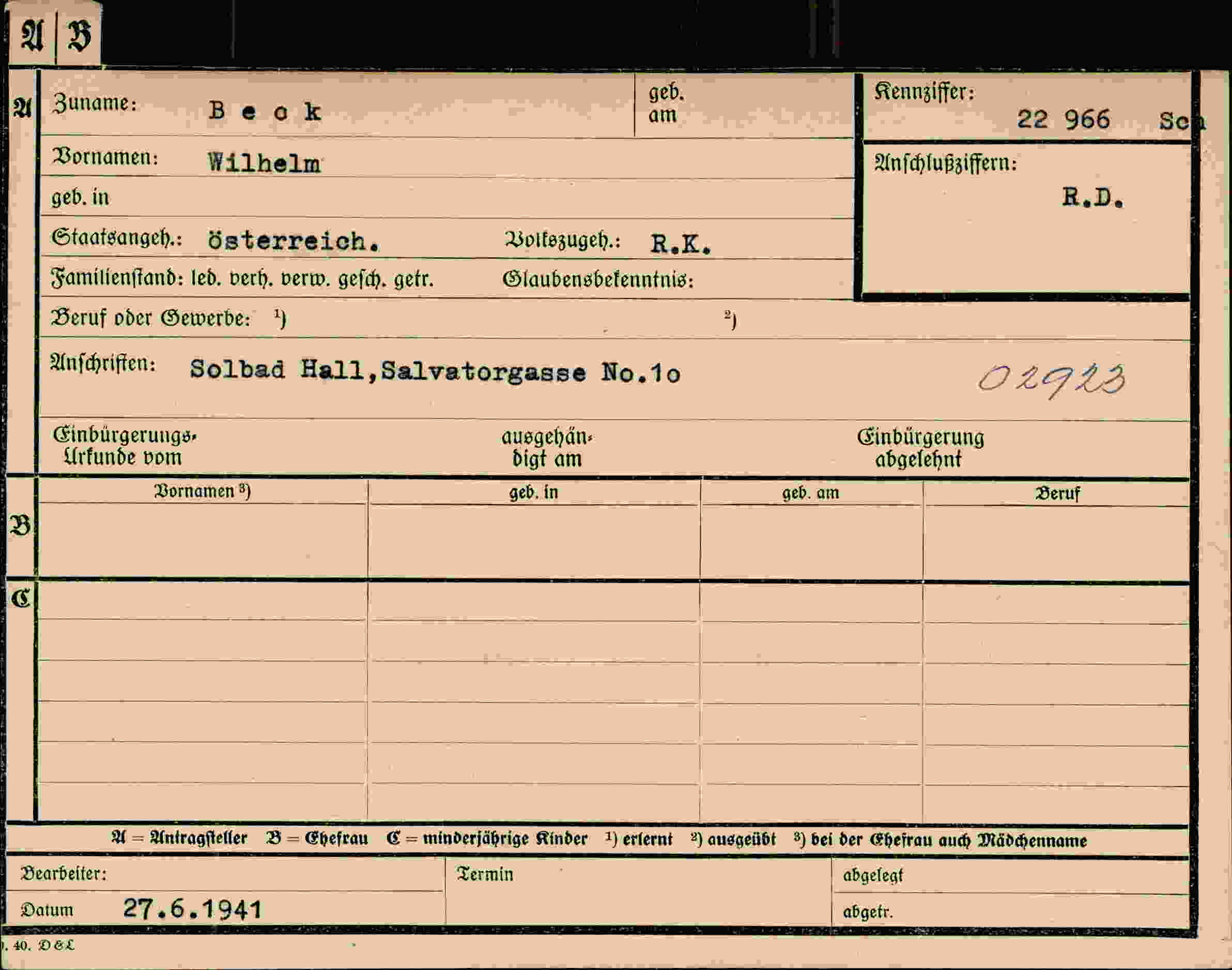 Dokument für Wilhelm Beek