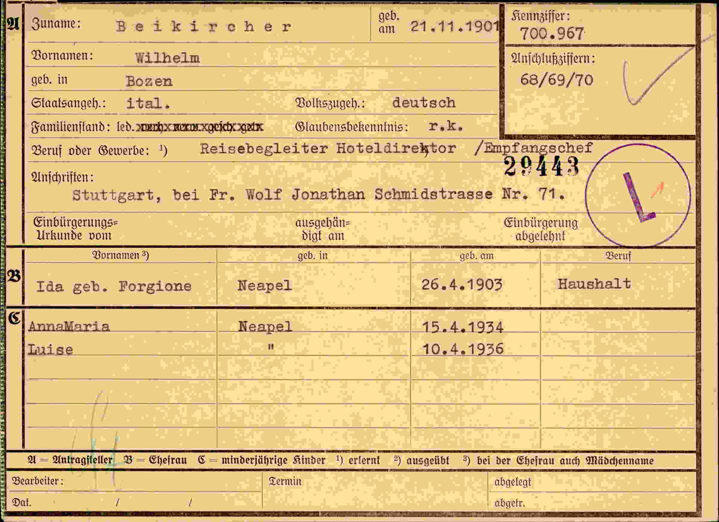 Dokument für Wilhelm Beikircher