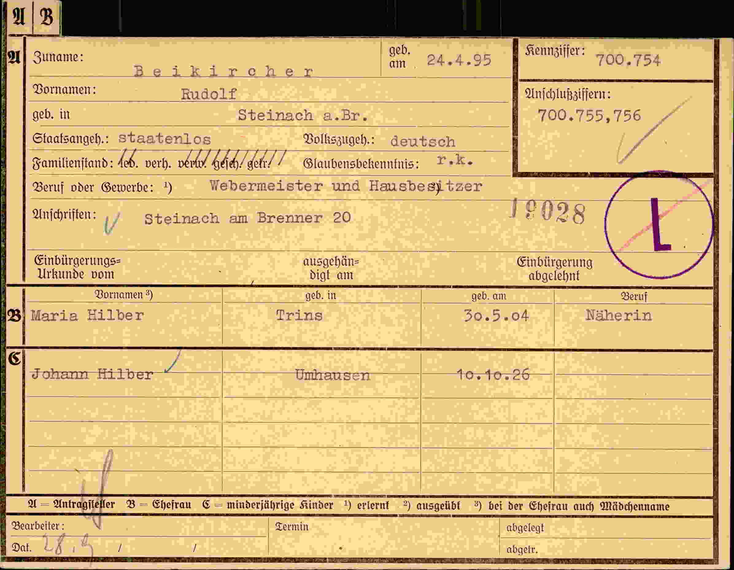 Dokument für Rudolf Beikircher