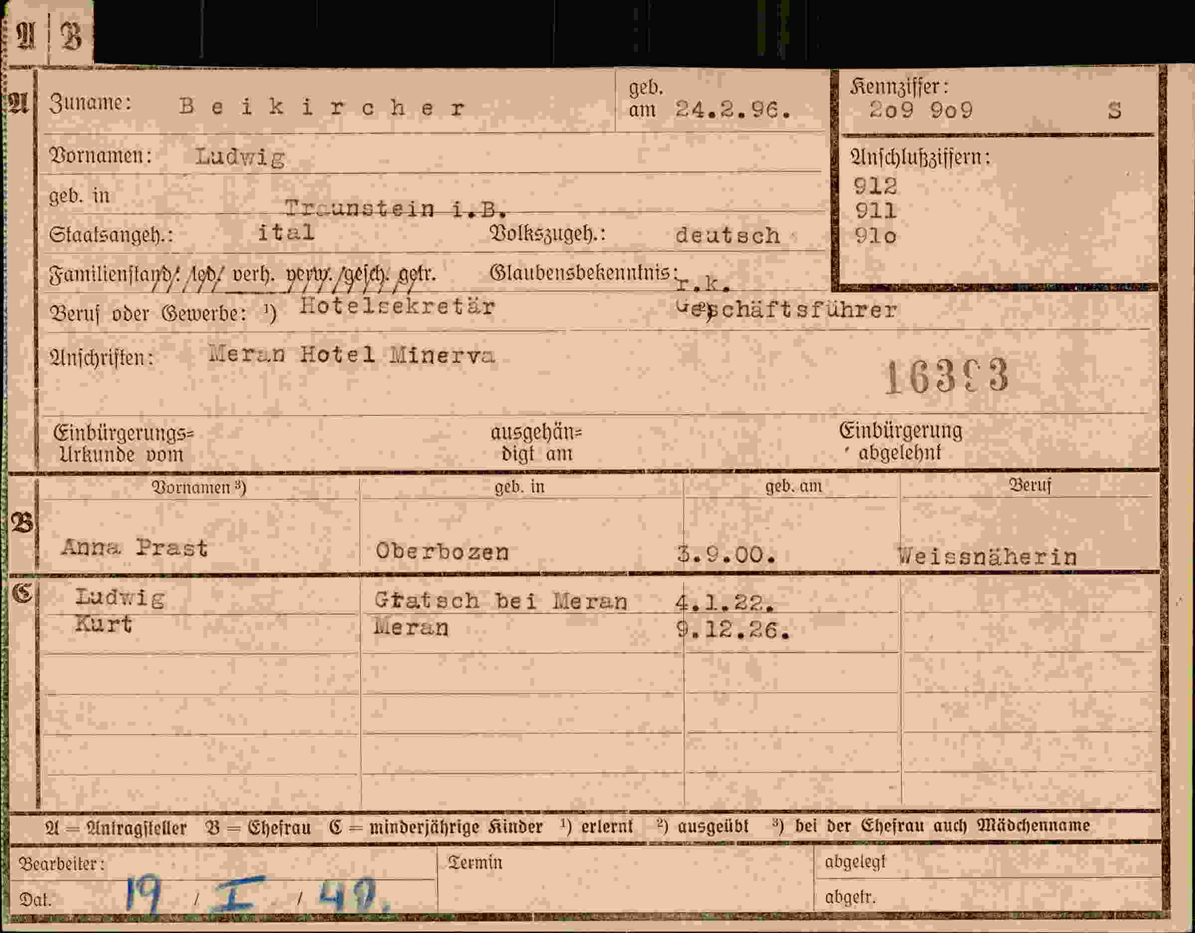 Dokument für Ludwig Beikircher