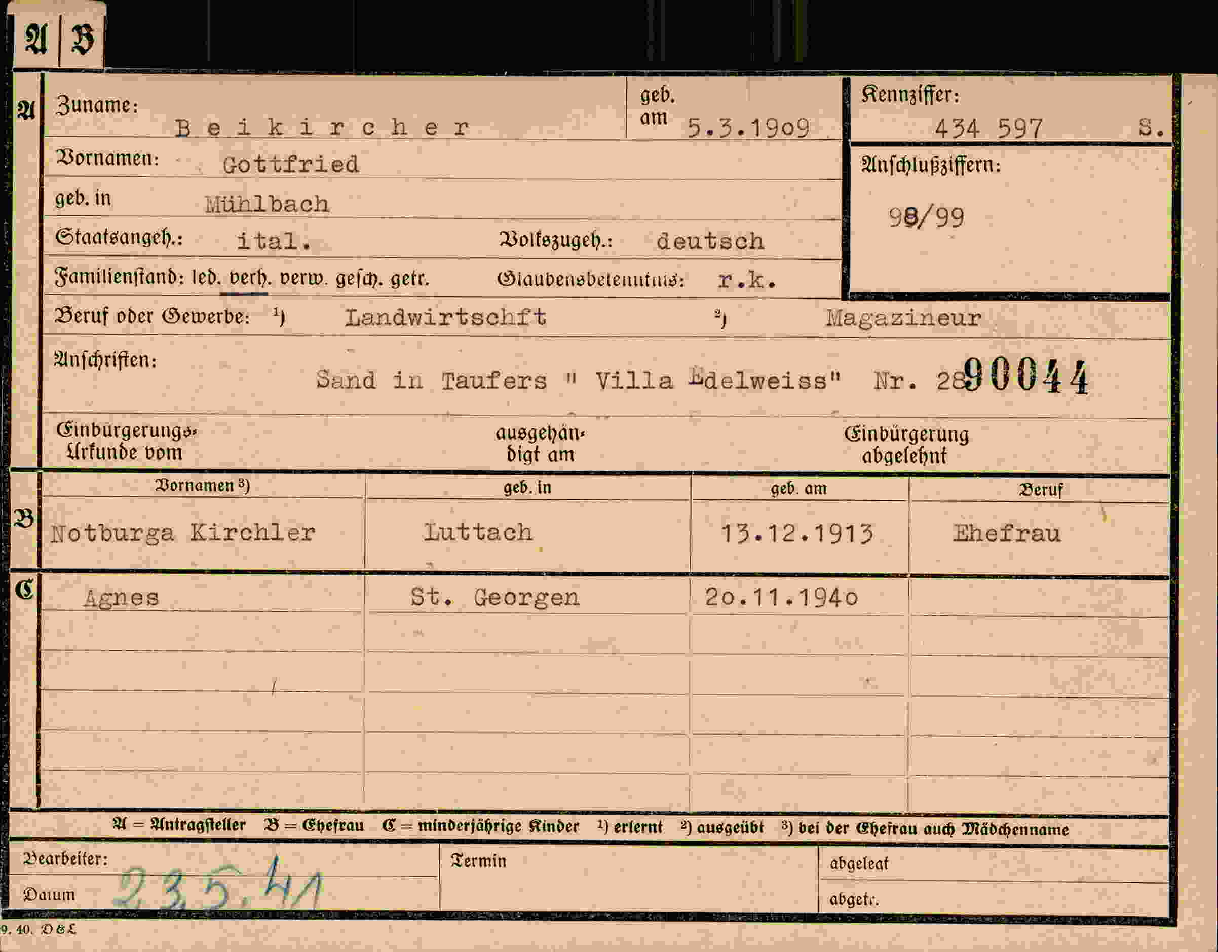 Dokument für Gottfried Beikircher