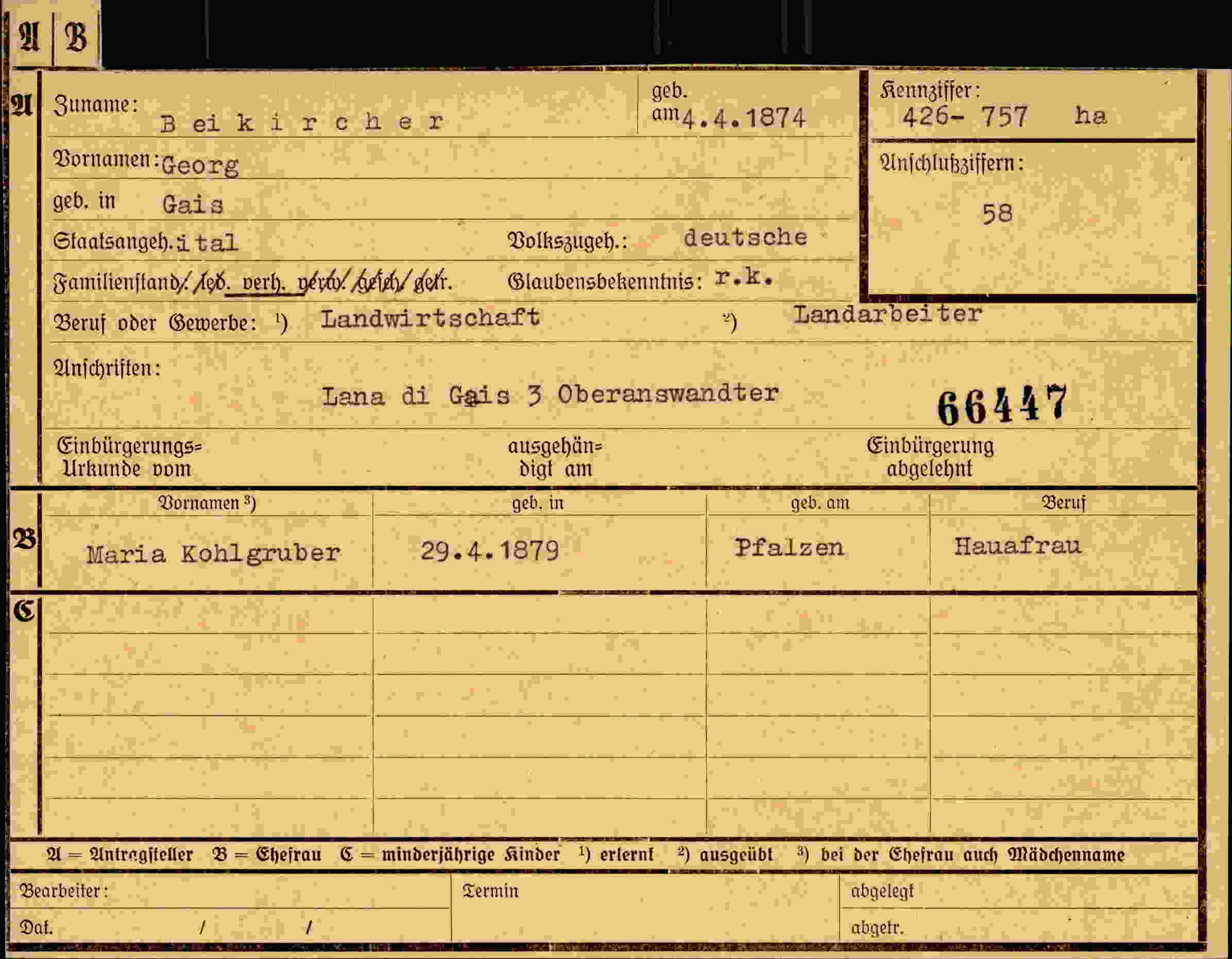 Vorderseite des Dokuments