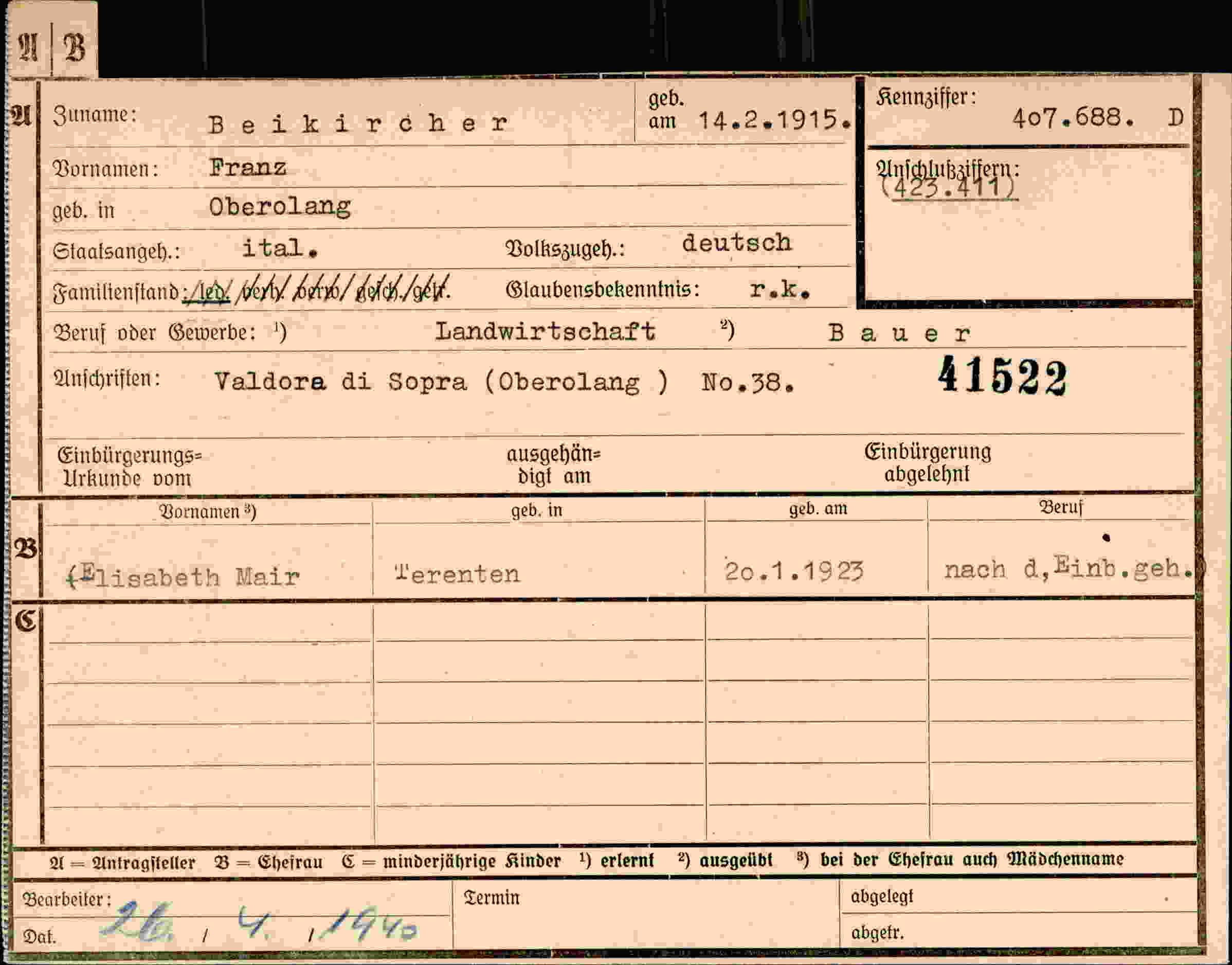 Dokument für Franz Beikircher