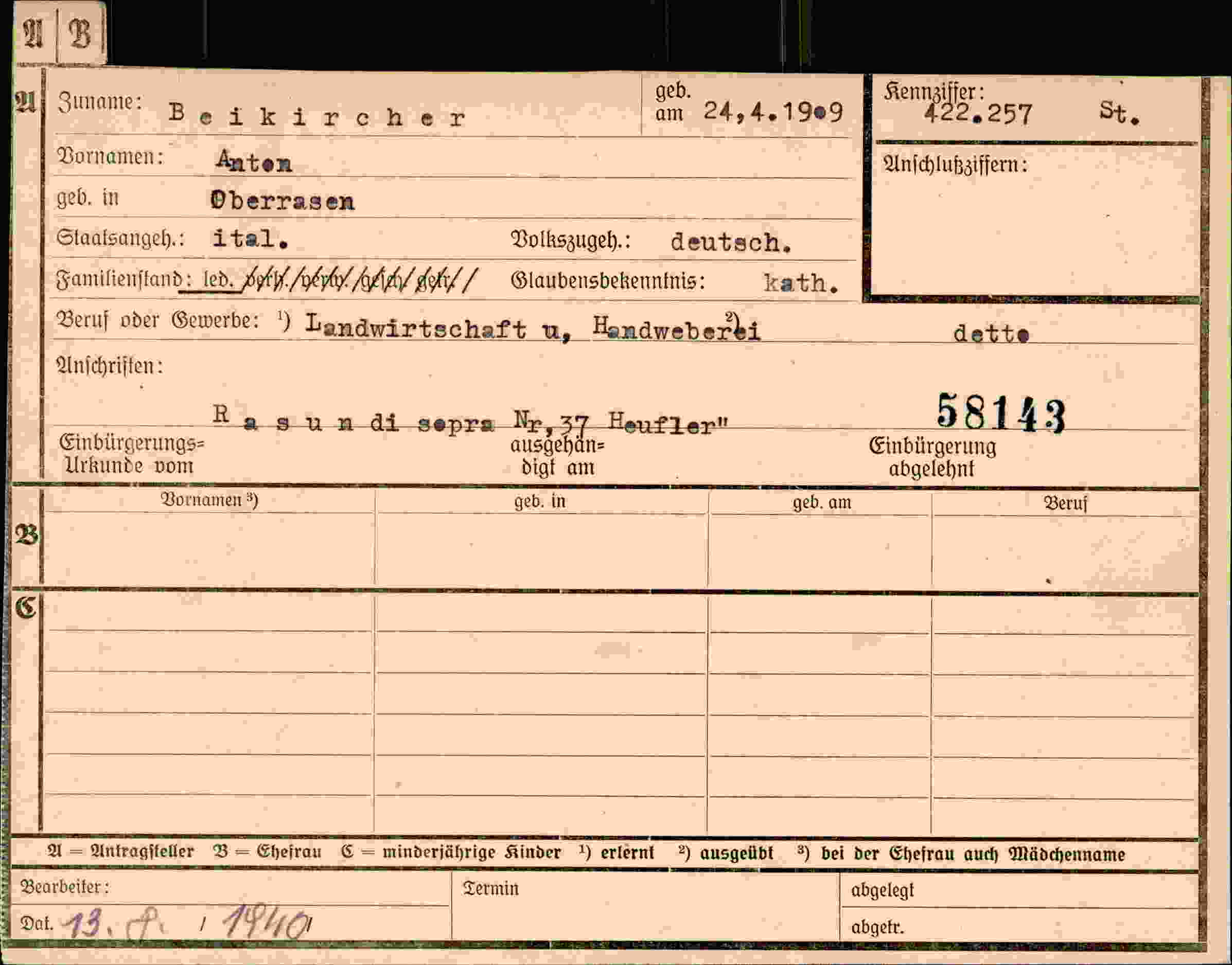 Dokument für Anton Beikircher