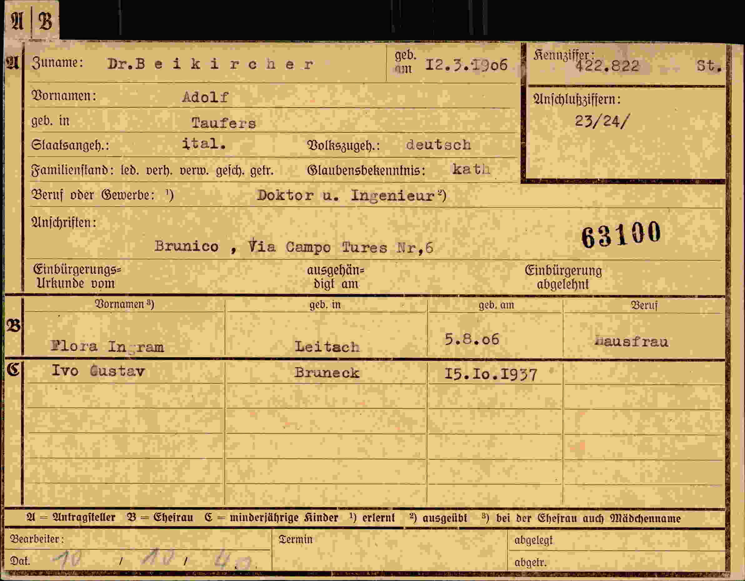 Dokument für Adolf Beikircher