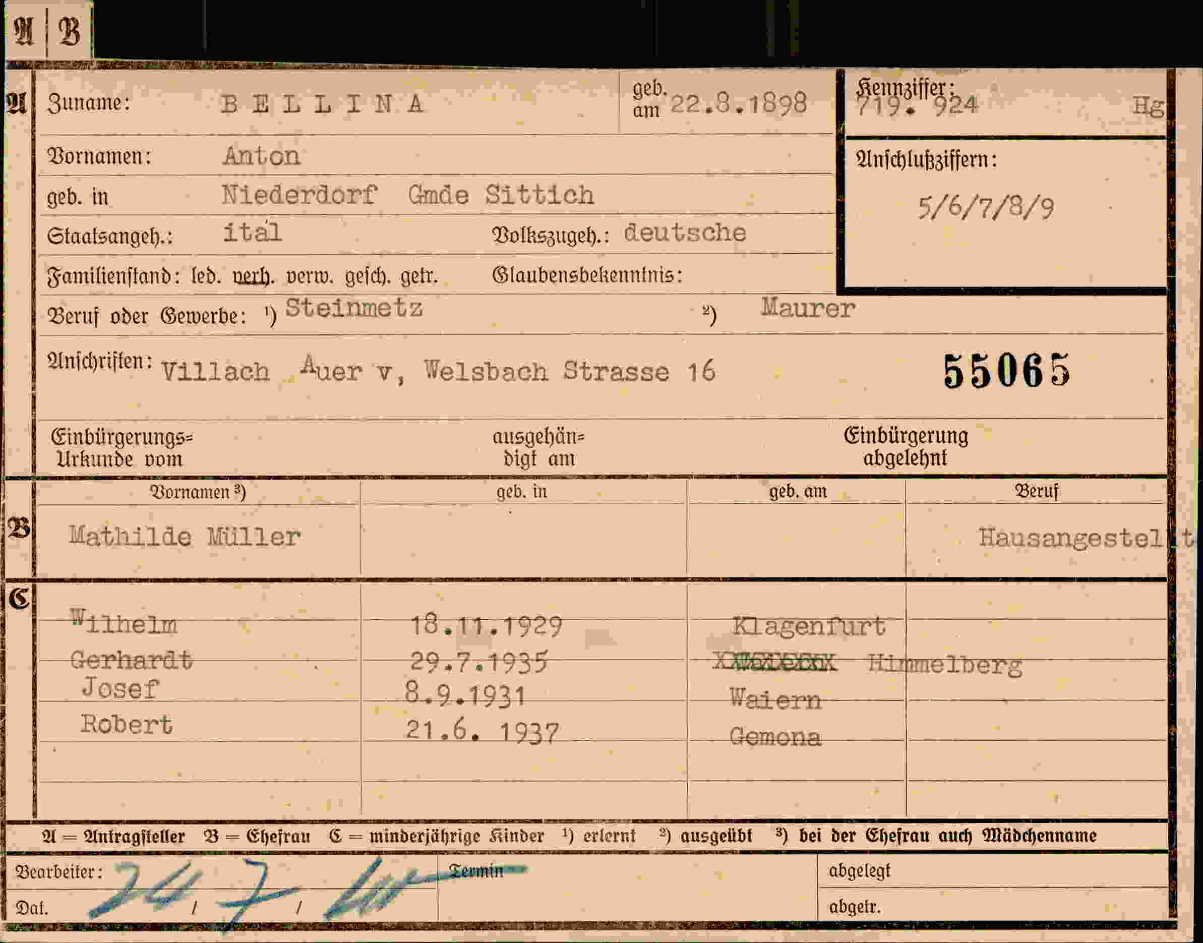 Dokument für Anton Bellina