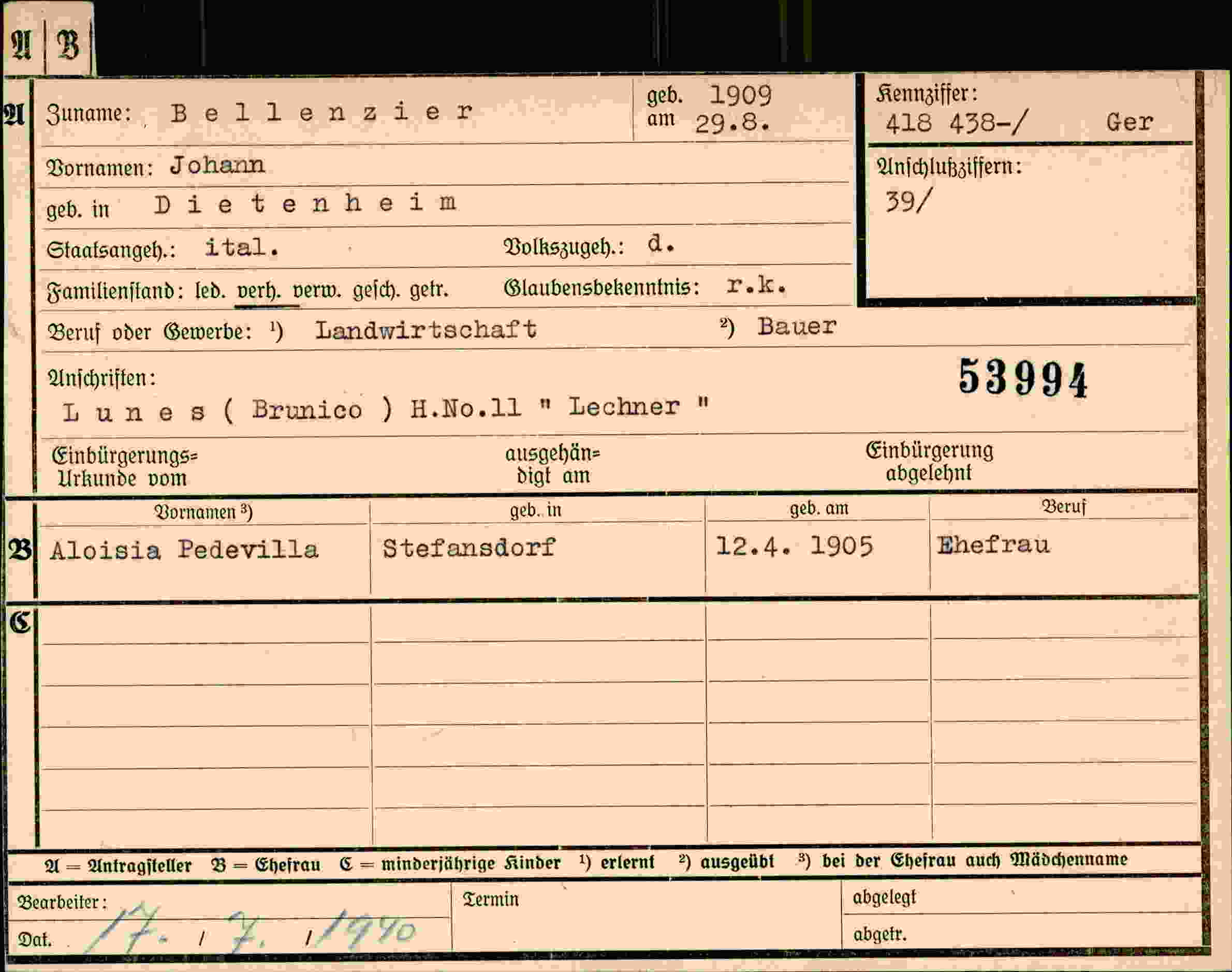 Vorderseite des Dokuments