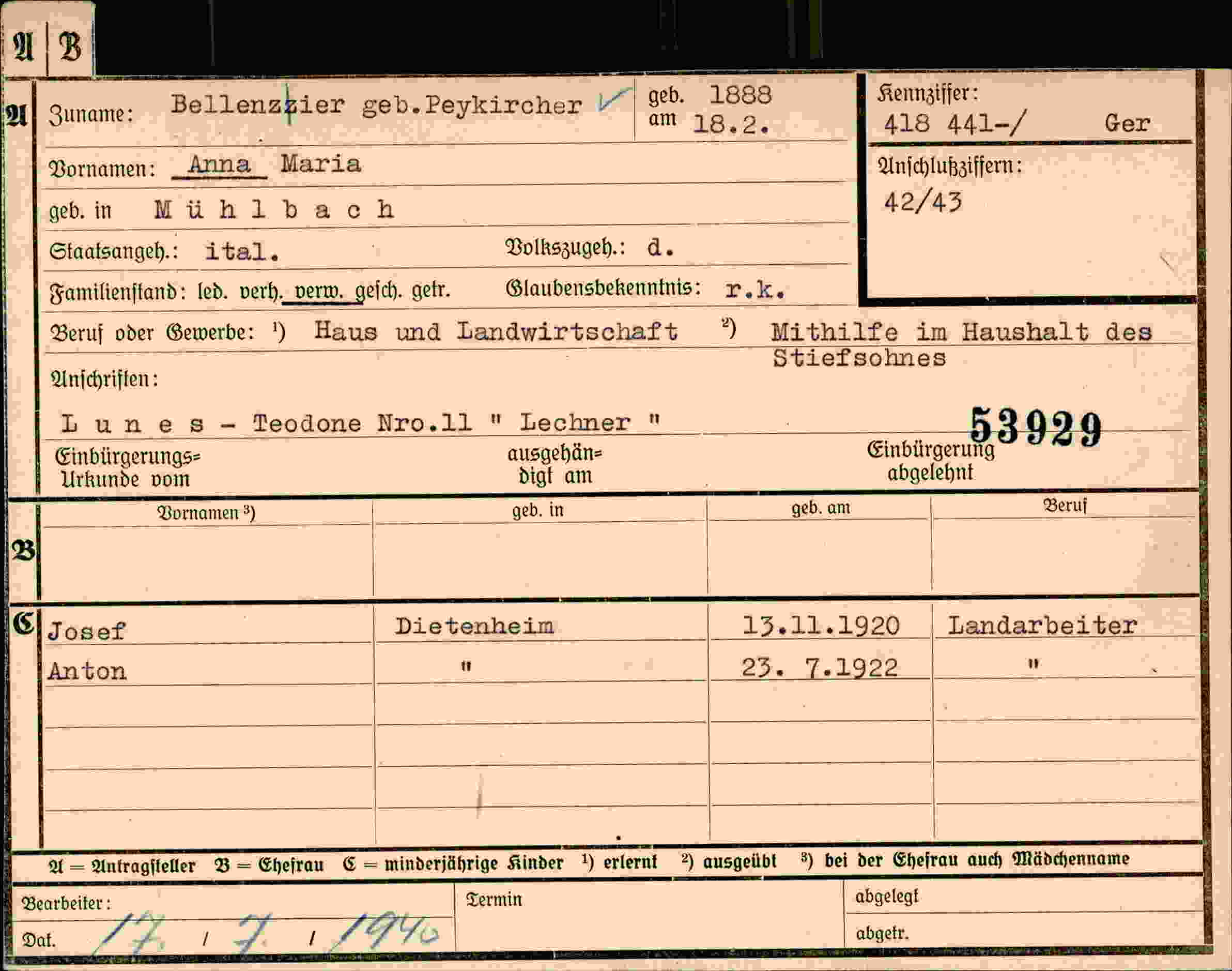 Dokument für Anna Maria Bellenzzier
