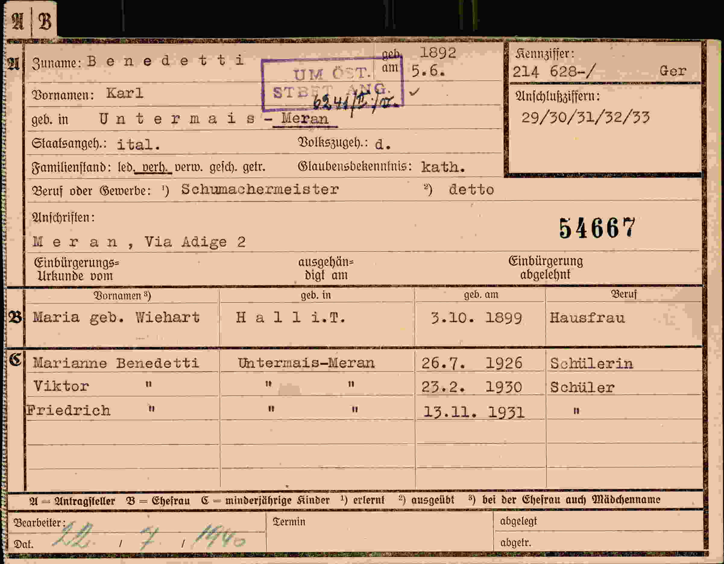 Dokument für Karl Benedetti
