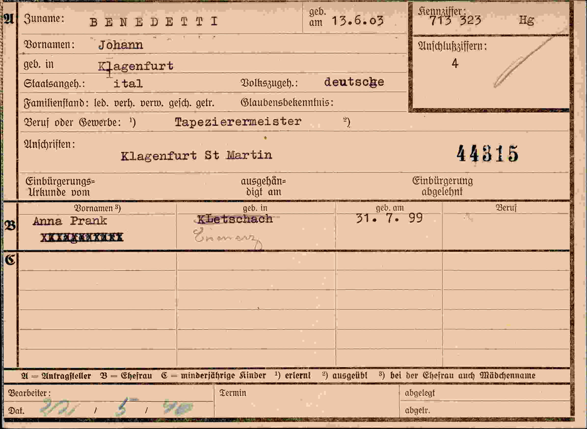 Vorderseite des Dokuments