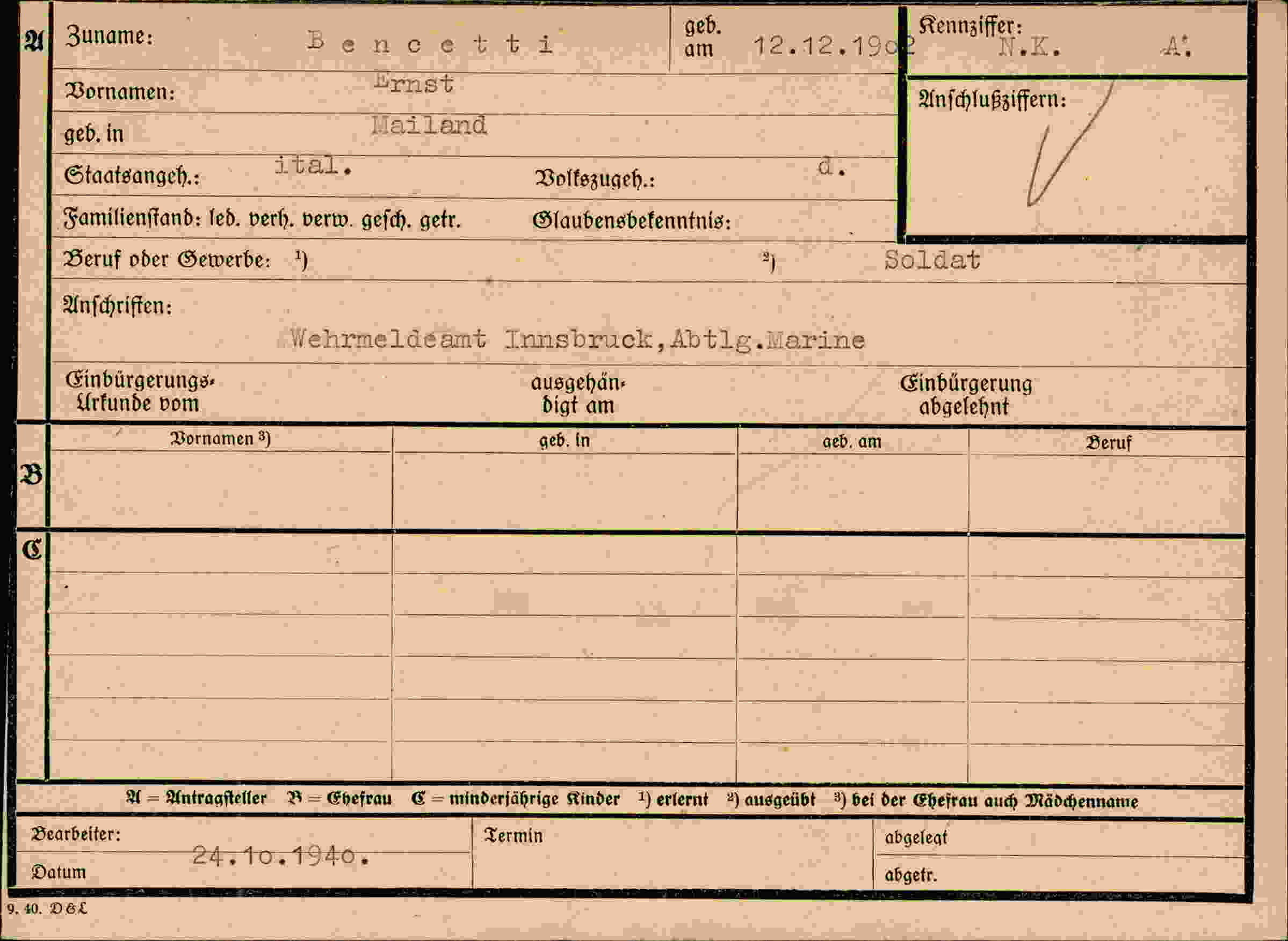 Dokument für Ernst Beneetti