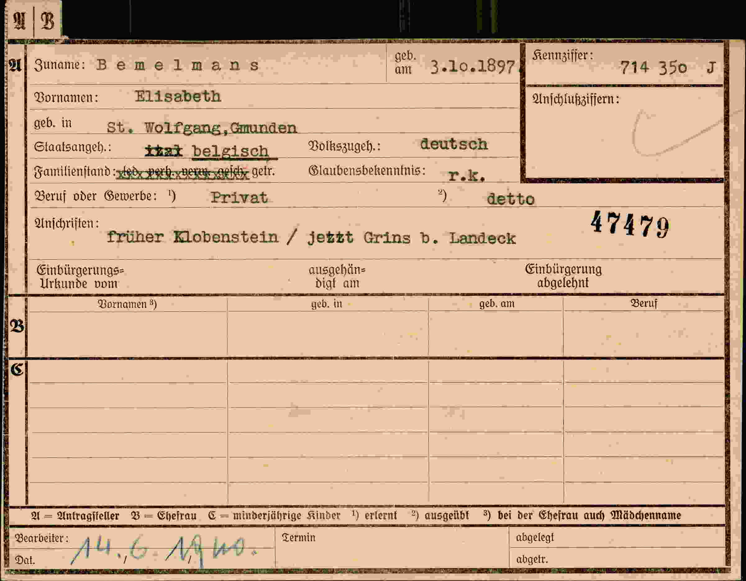 Dokument für Elisabeth Bemelmans