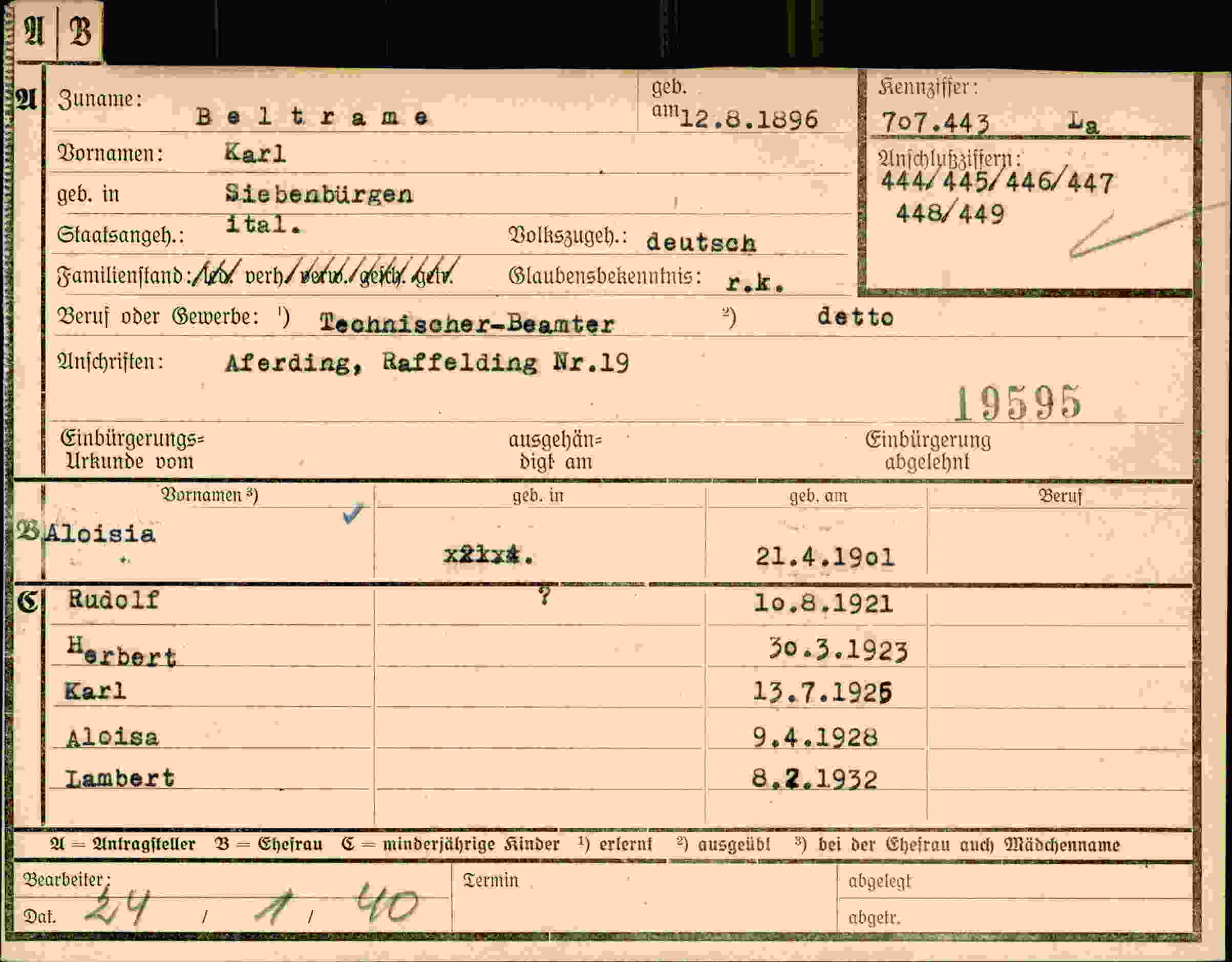 Dokument für Karl Beltrame