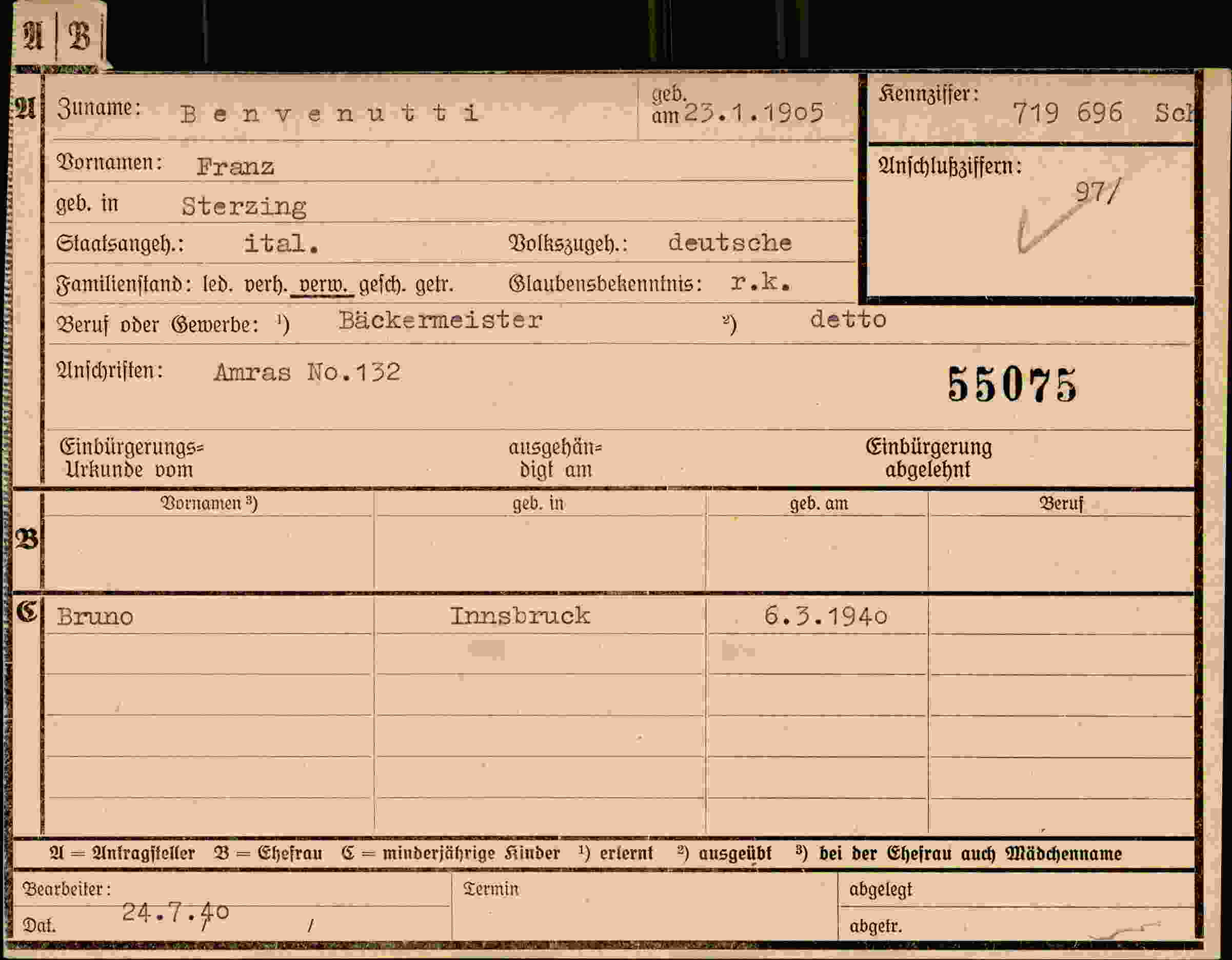 Dokument für Franz Benvenutti