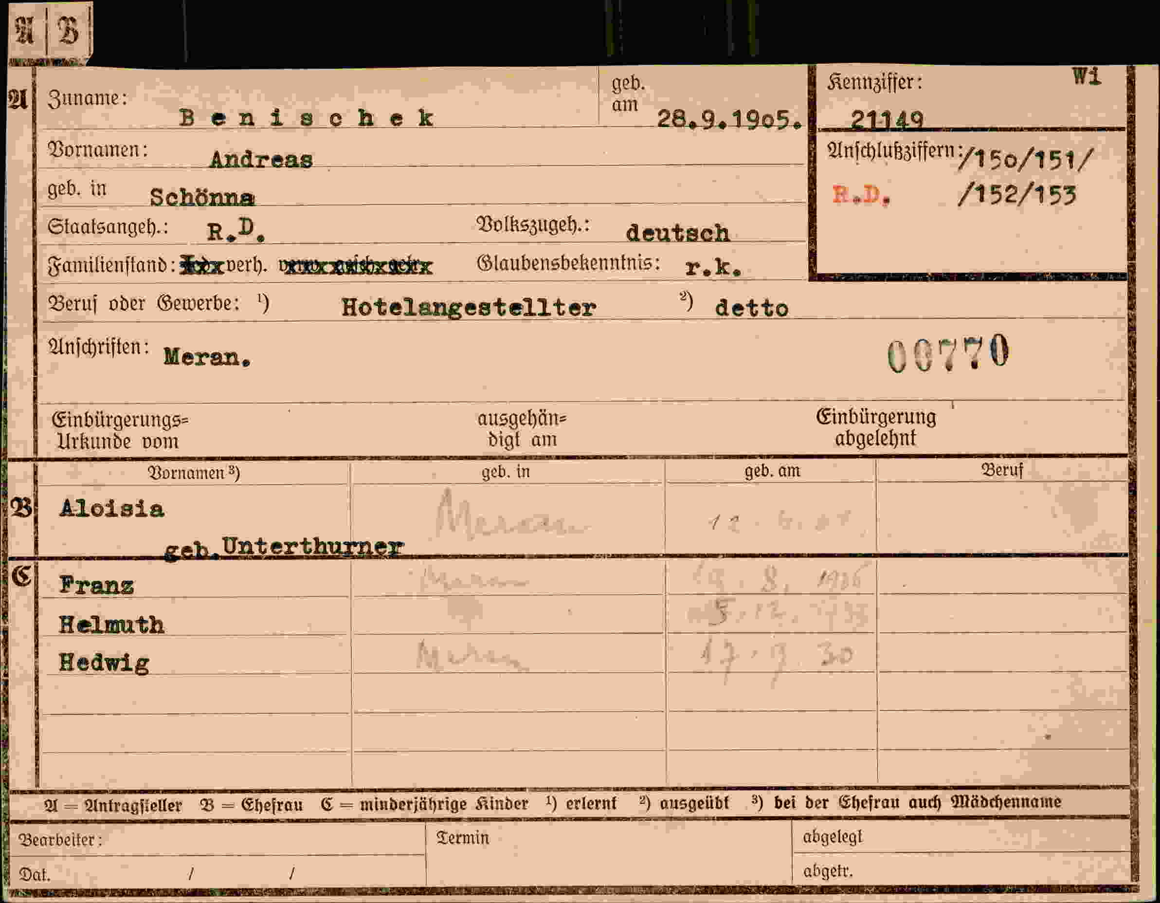 Vorderseite des Dokuments