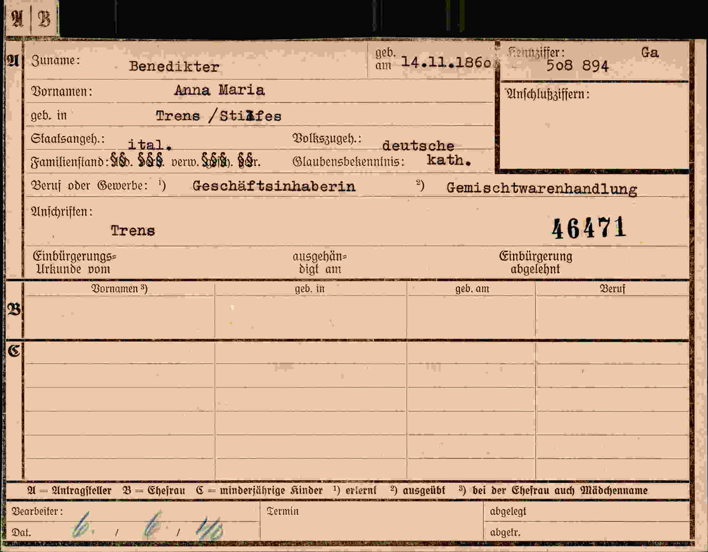 Vorderseite des Dokuments