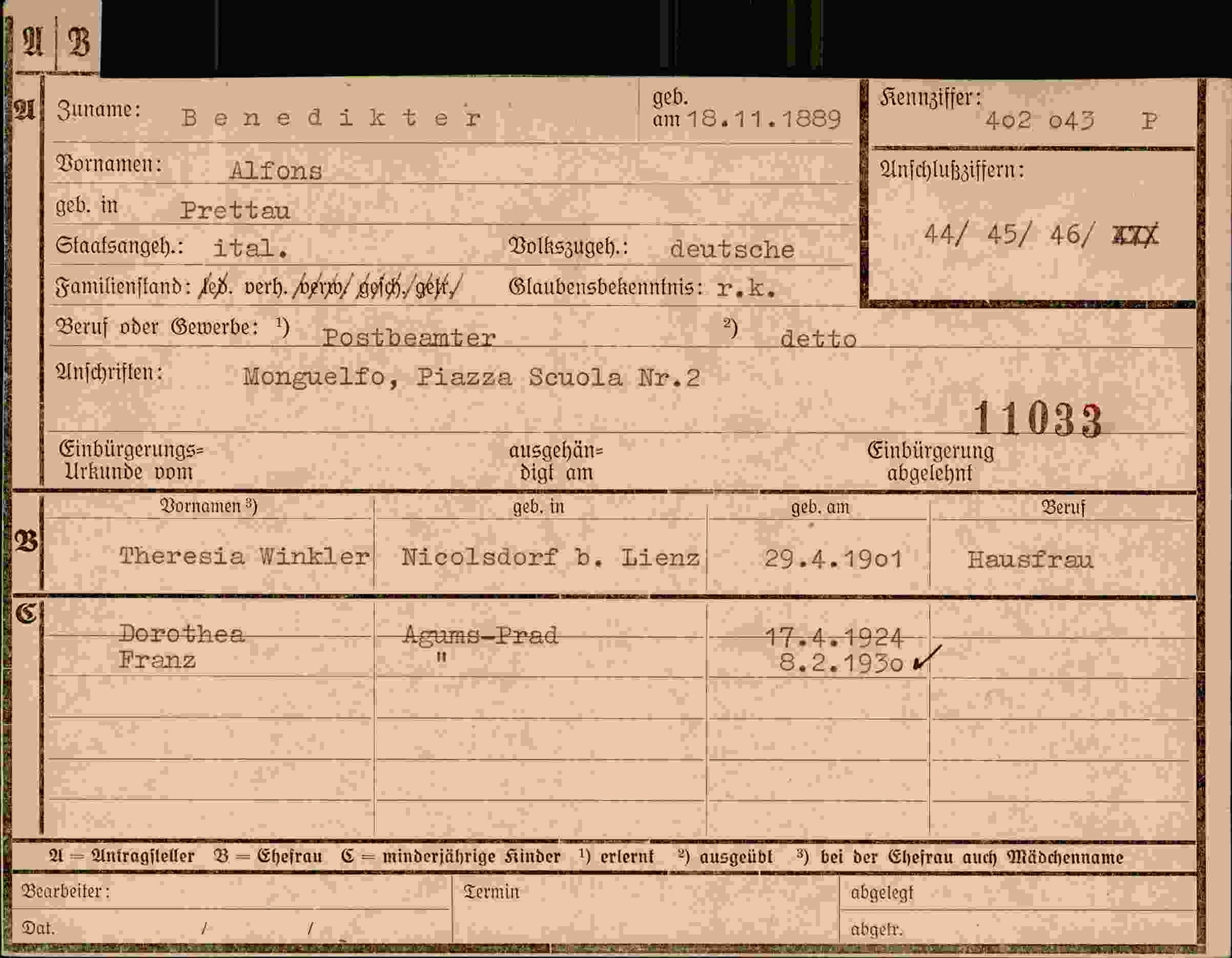 Dokument für Alfons Benedikter
