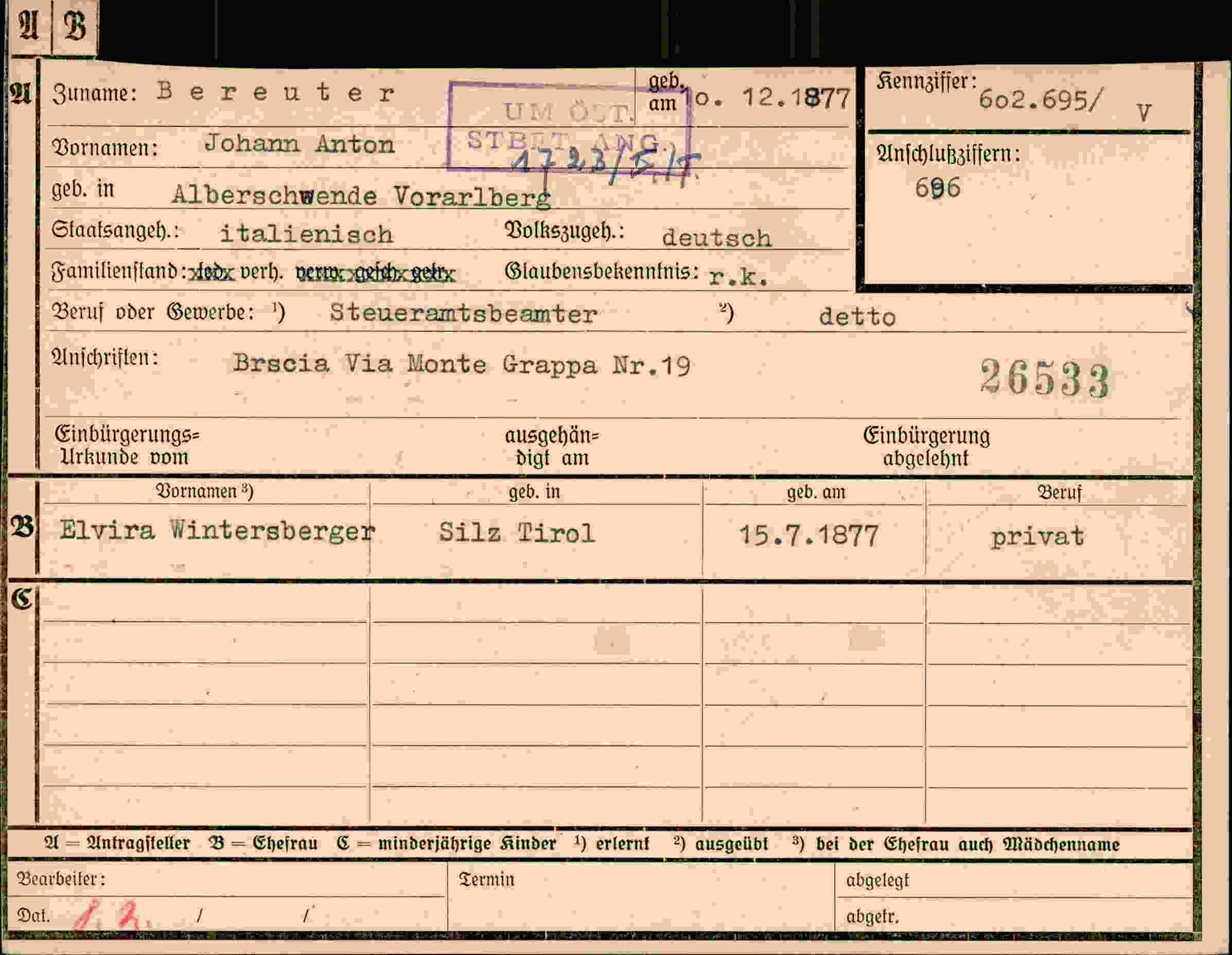Dokument für Johann Anton Bereuter
