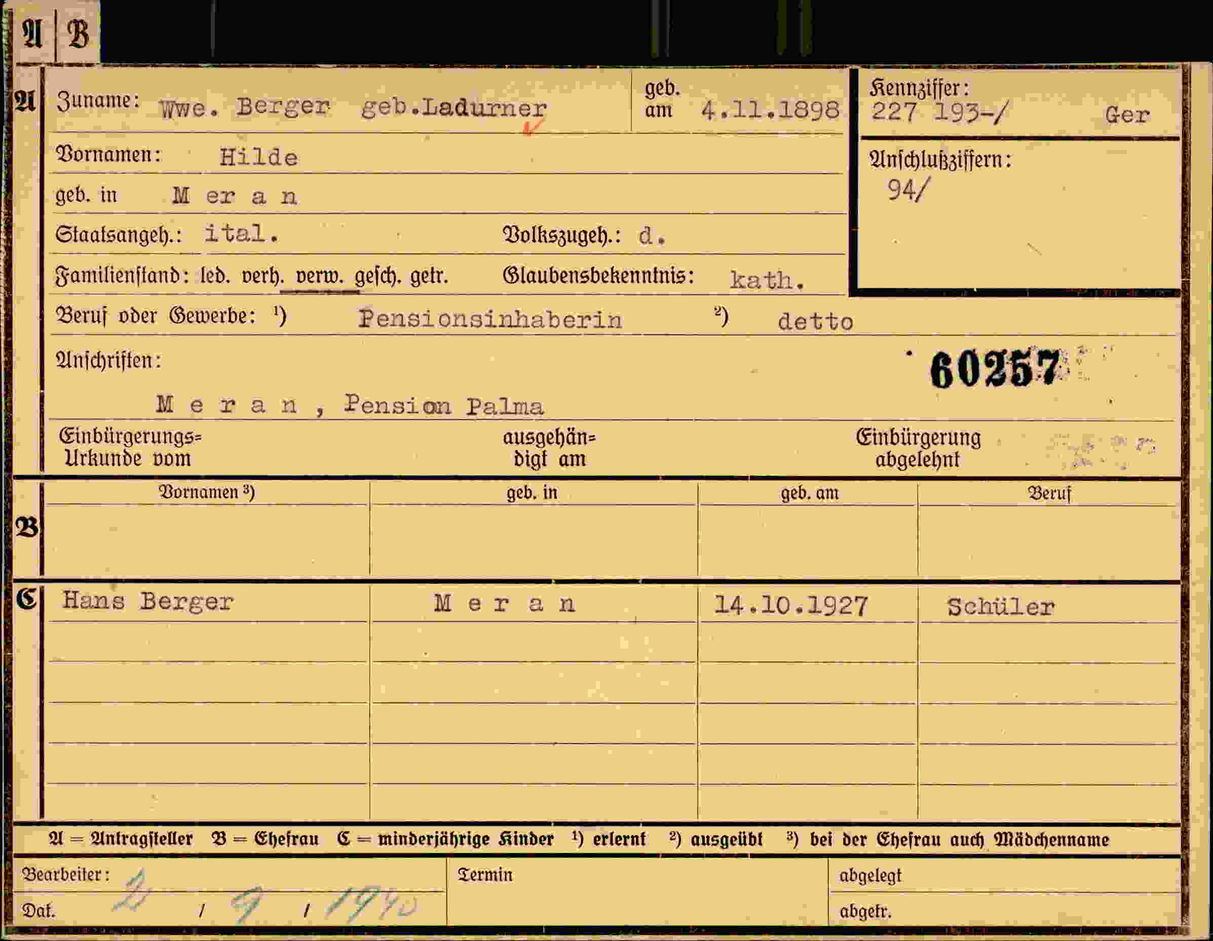 Dokument für Hilde Berger