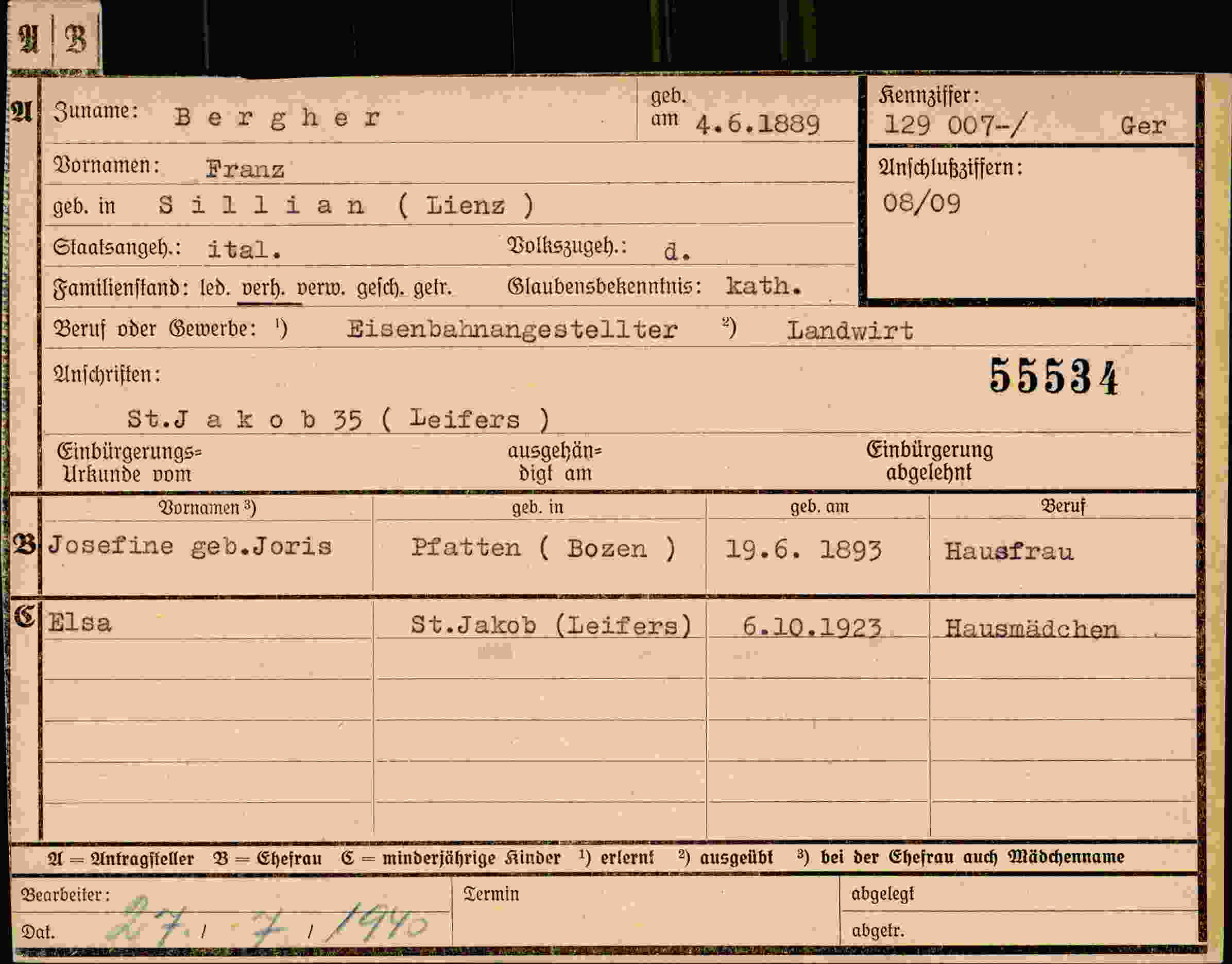 Dokument für Franz Bergher