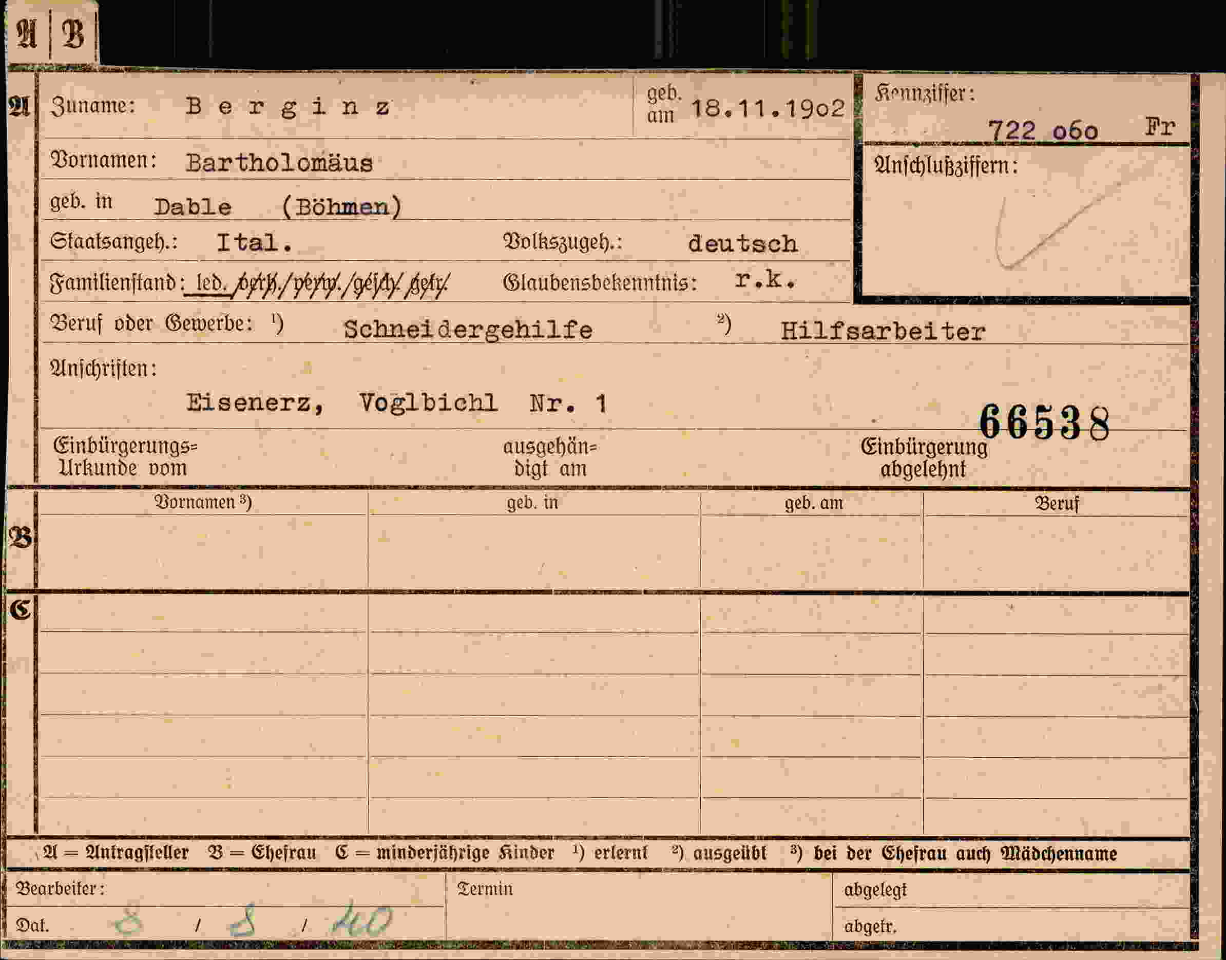 Dokument für Bartholomäus Berginz