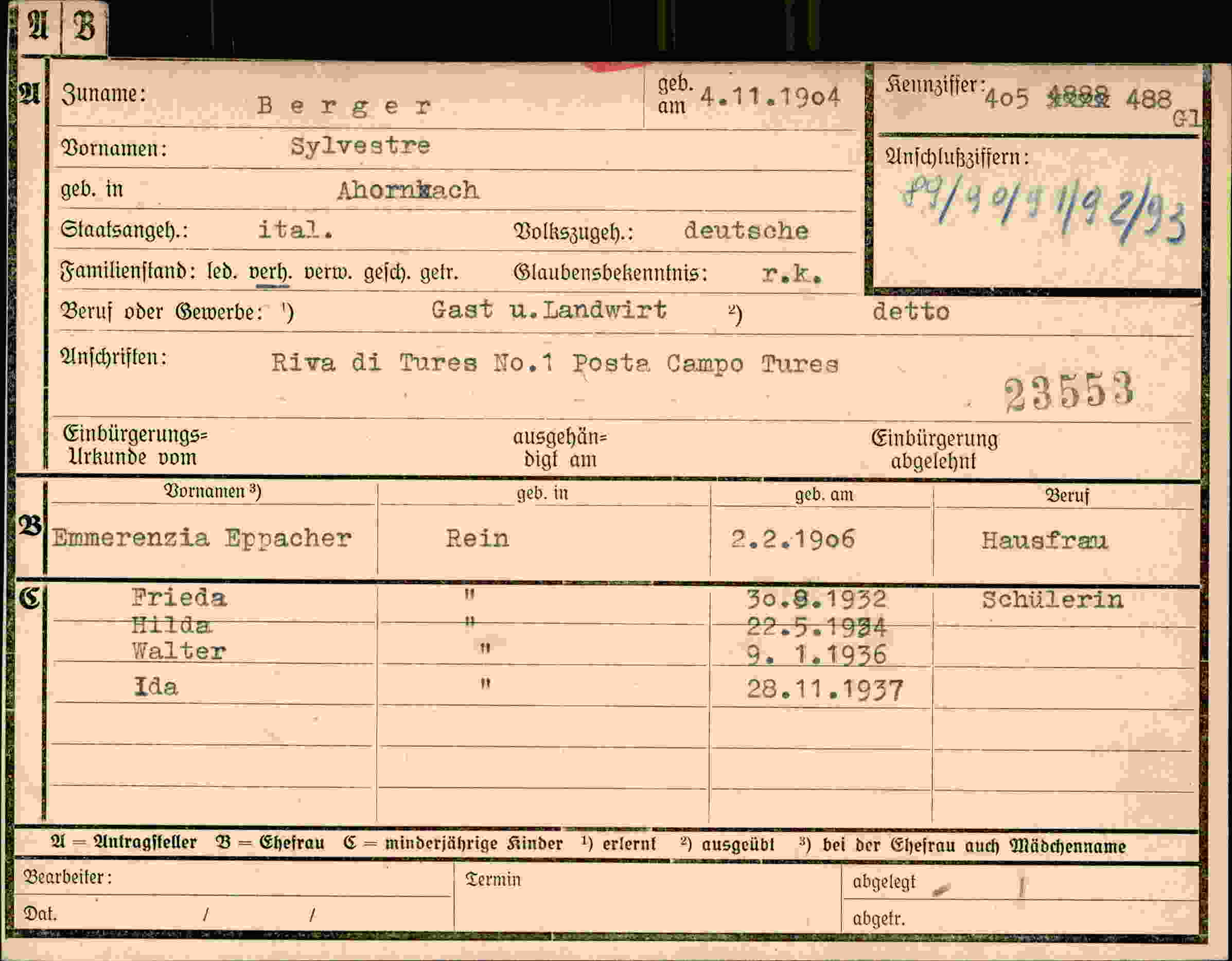 Dokument für Sylvestre Berger