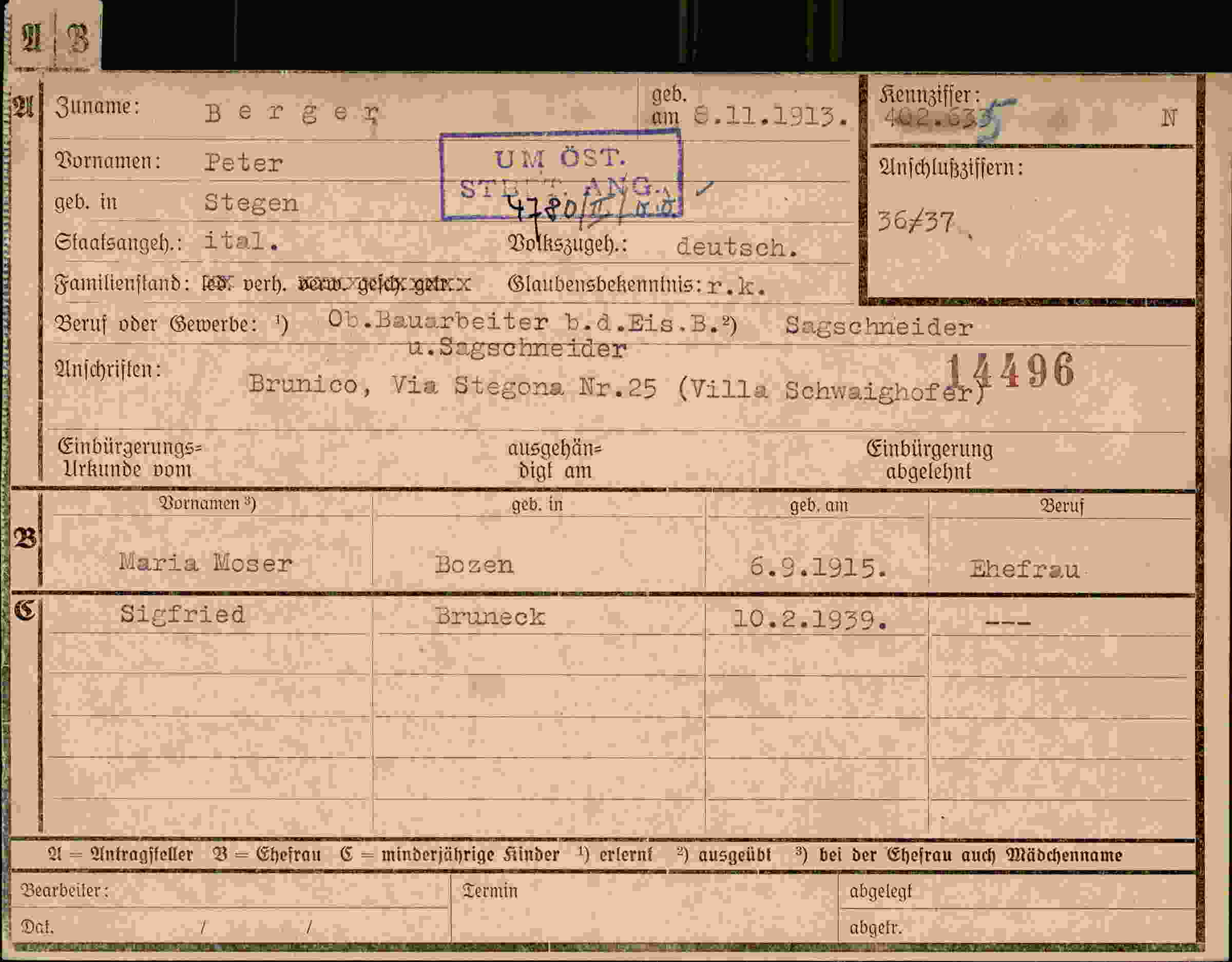 Vorderseite des Dokuments