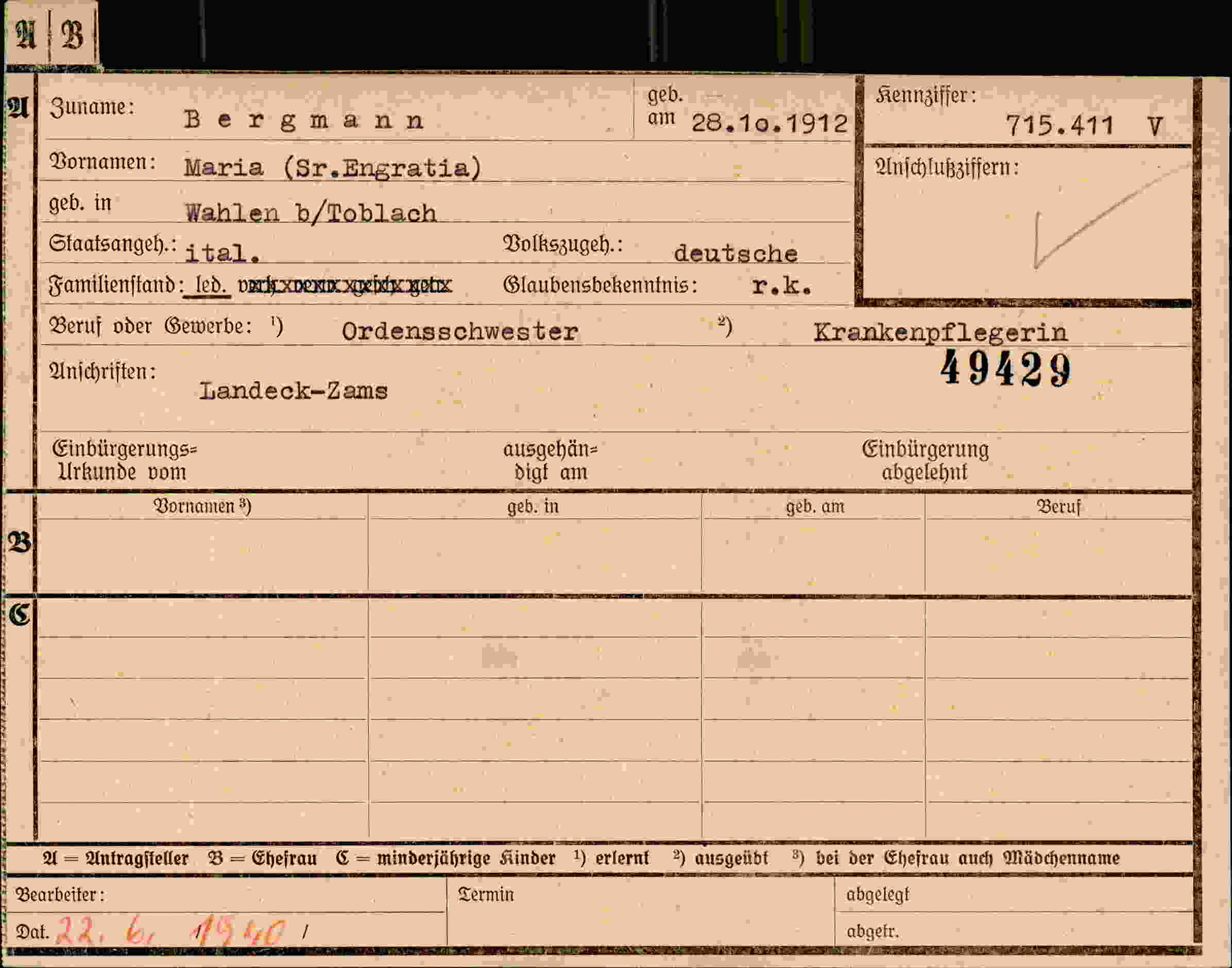 Dokument für Maria Bergmann