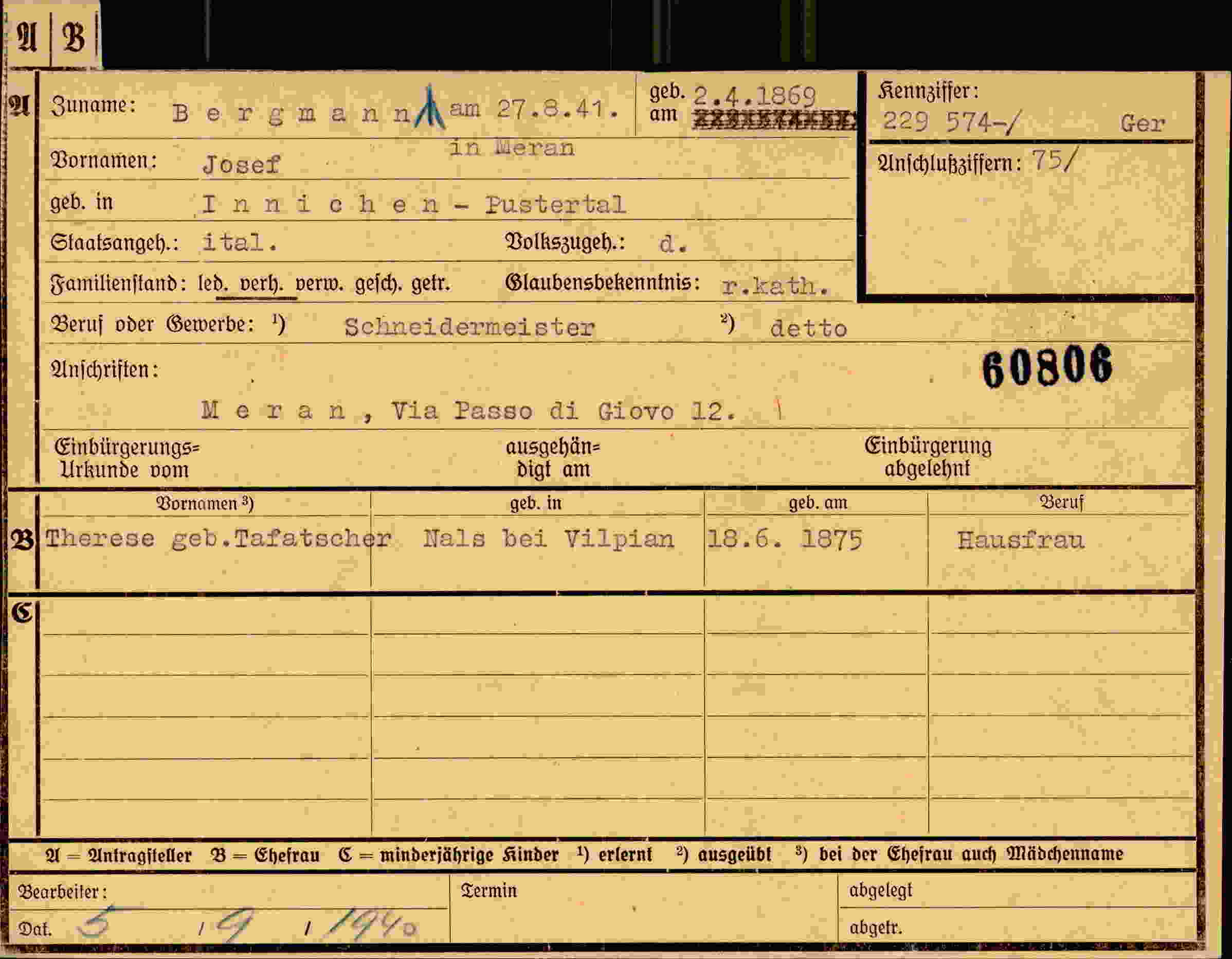 Dokument für Josef Bergmann