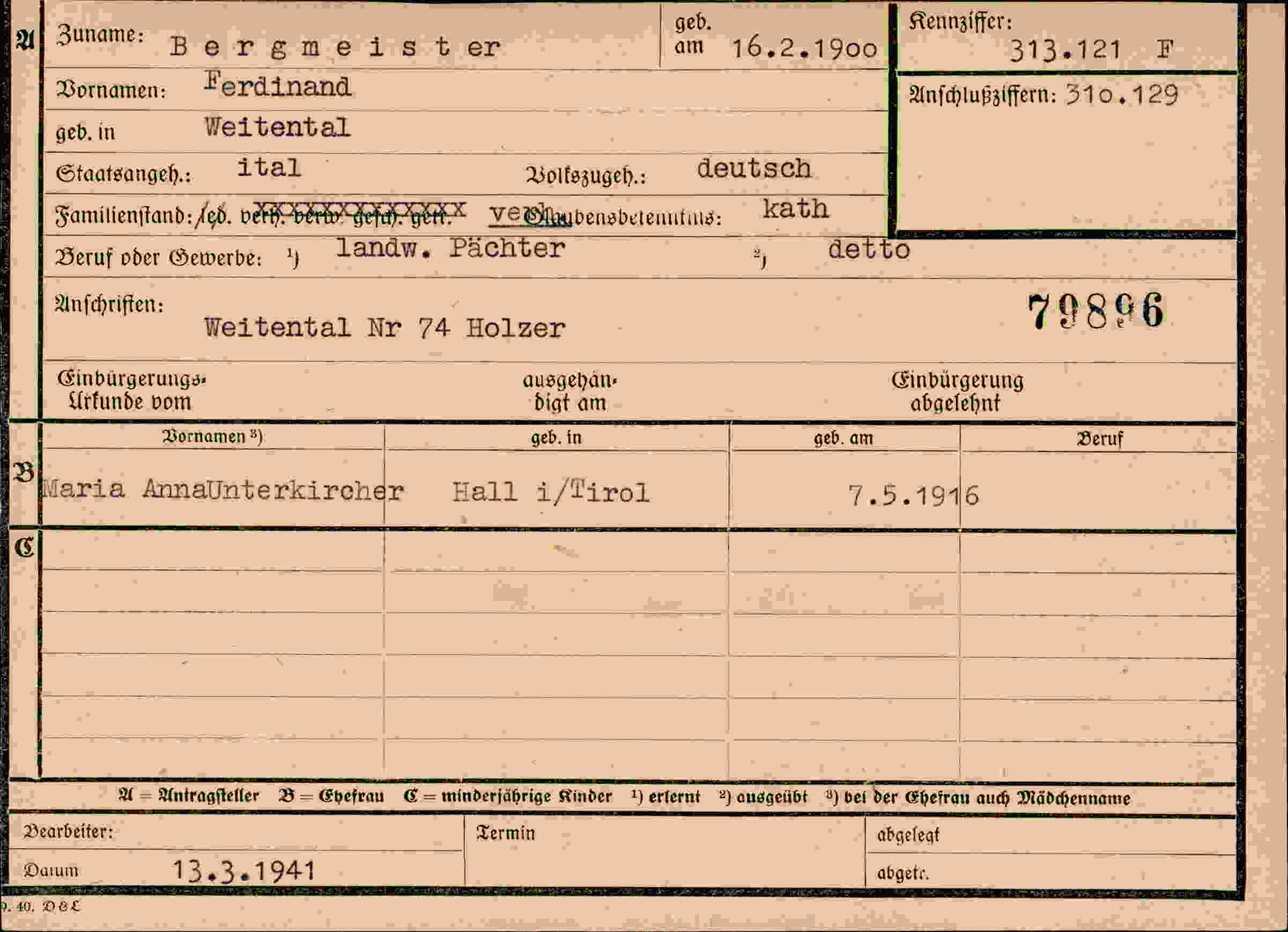 Dokument für Ferdinand Bergmeister