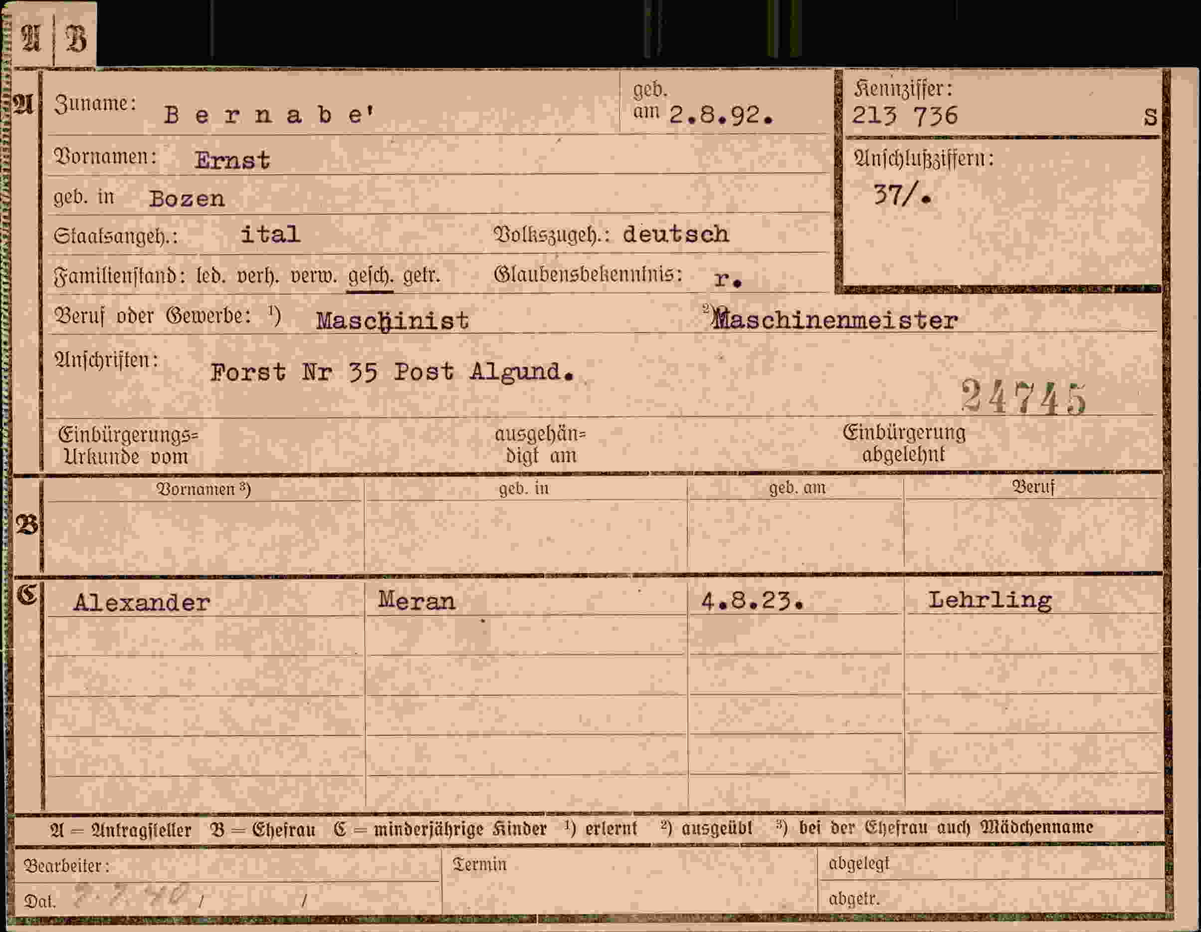 Dokument für Ernst Bernabe
