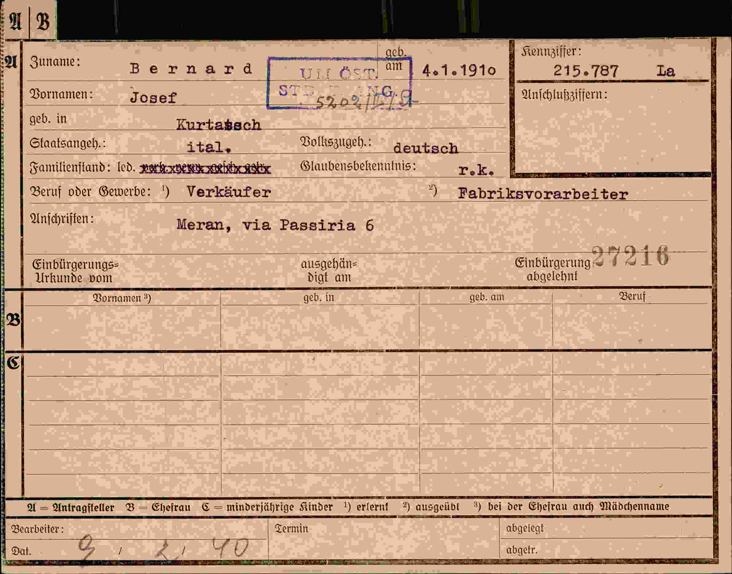 Dokument für Josef Bernard