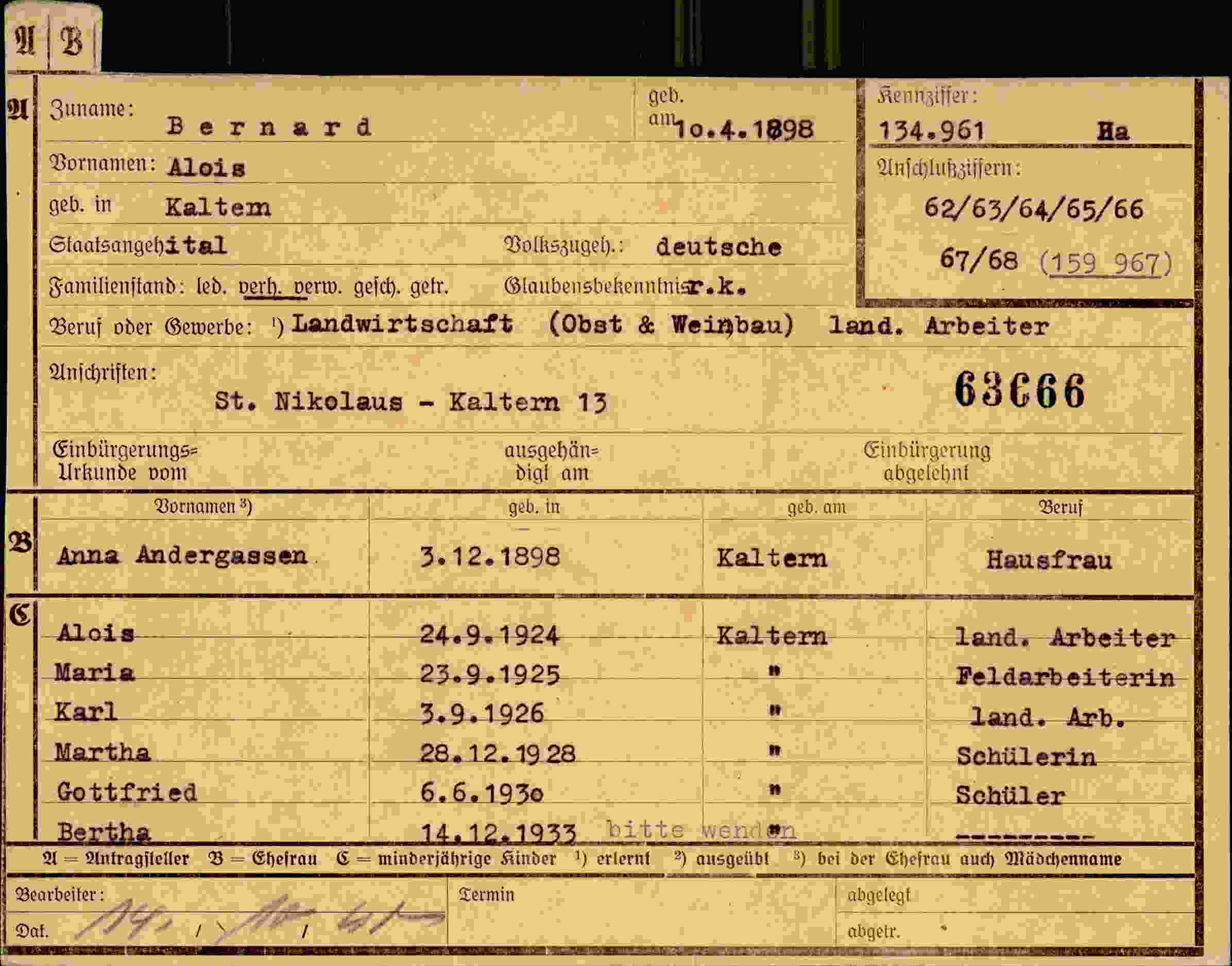 Dokument für Alois Bernard