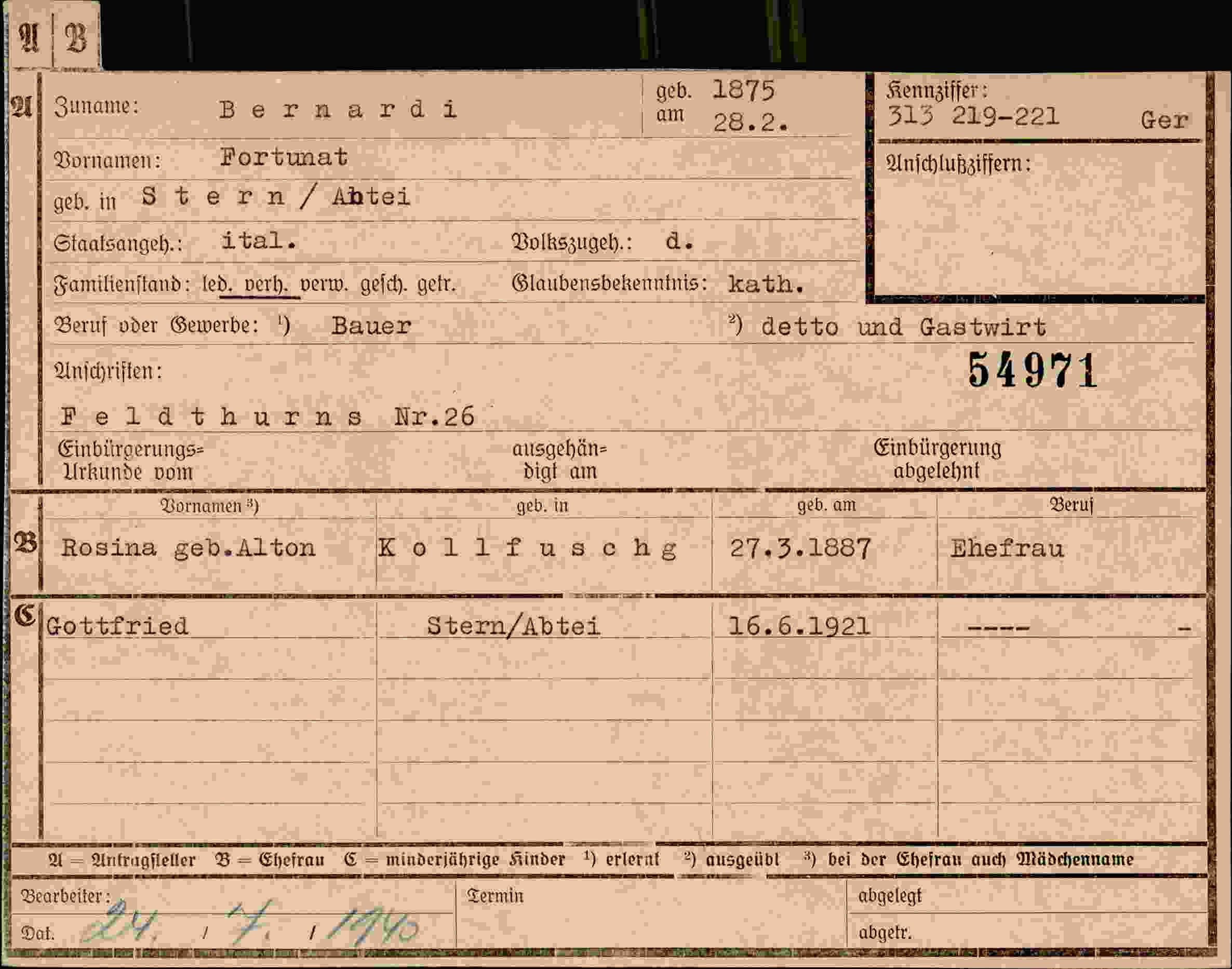 Dokument für Fortunat Bernardi