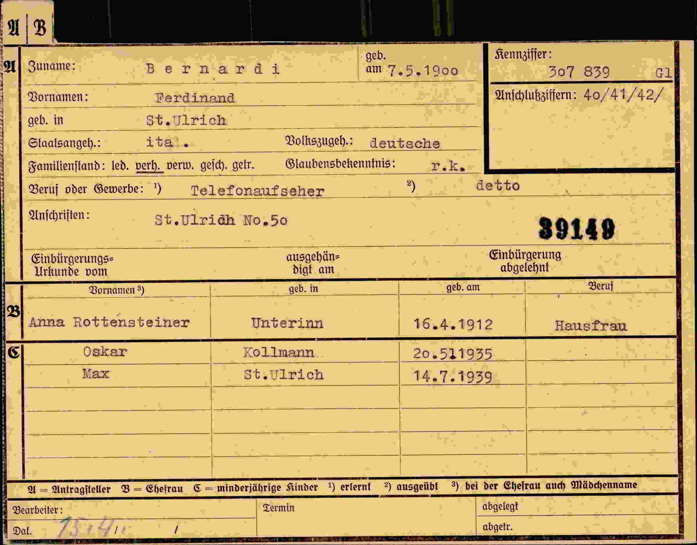 Dokument für Ferdinand Bernardi