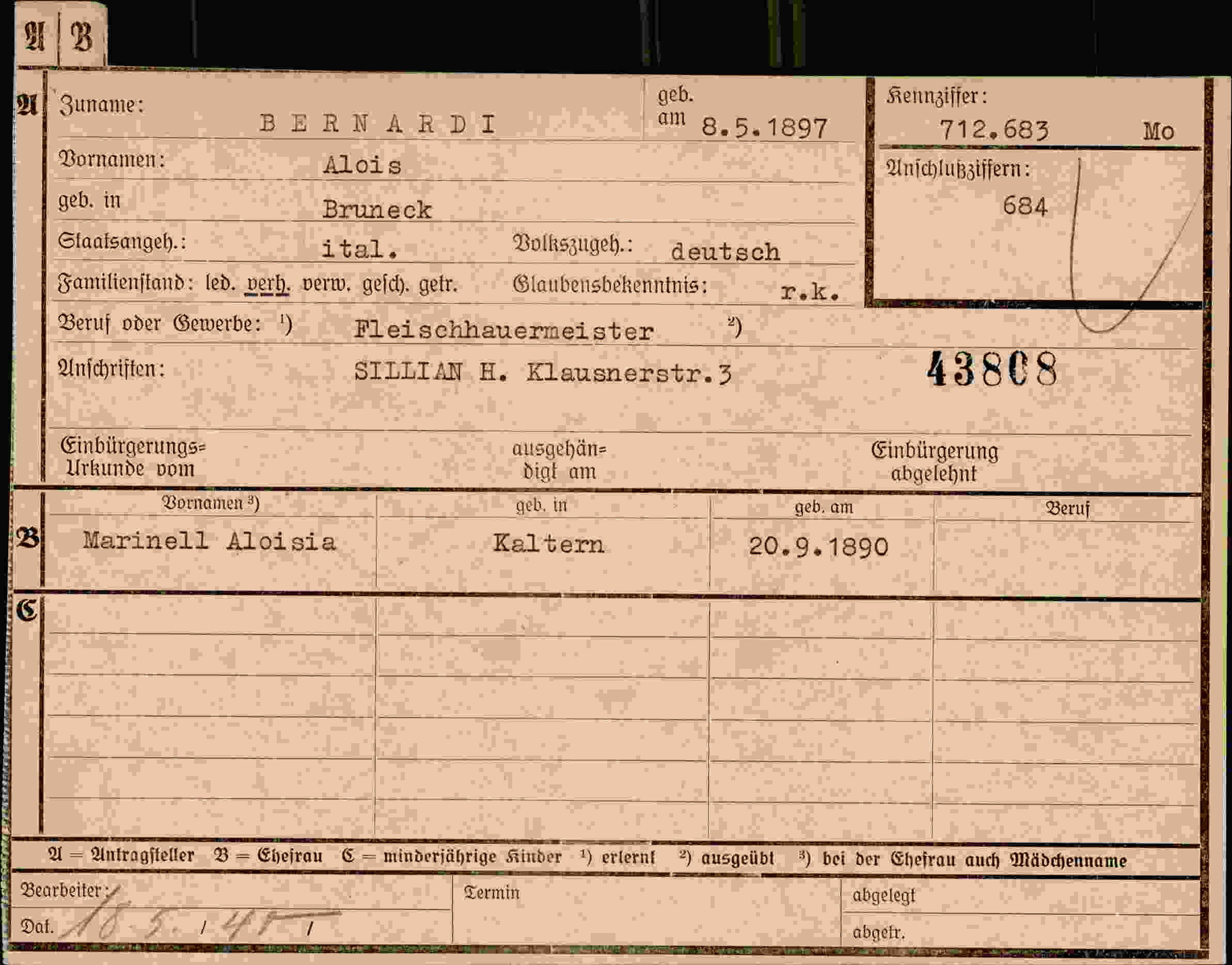 Dokument für Alois Bernardi