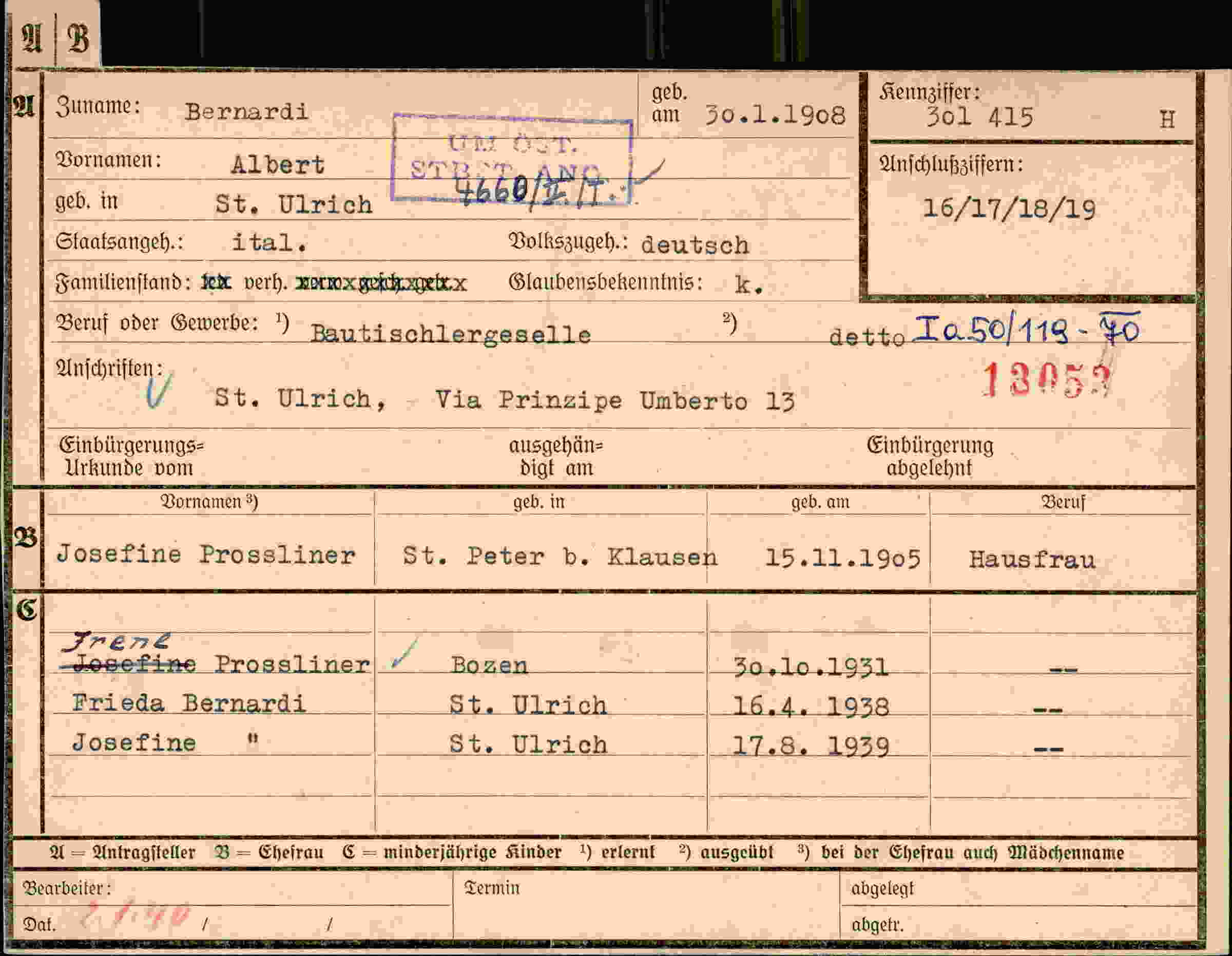 Dokument für Albert Bernardi