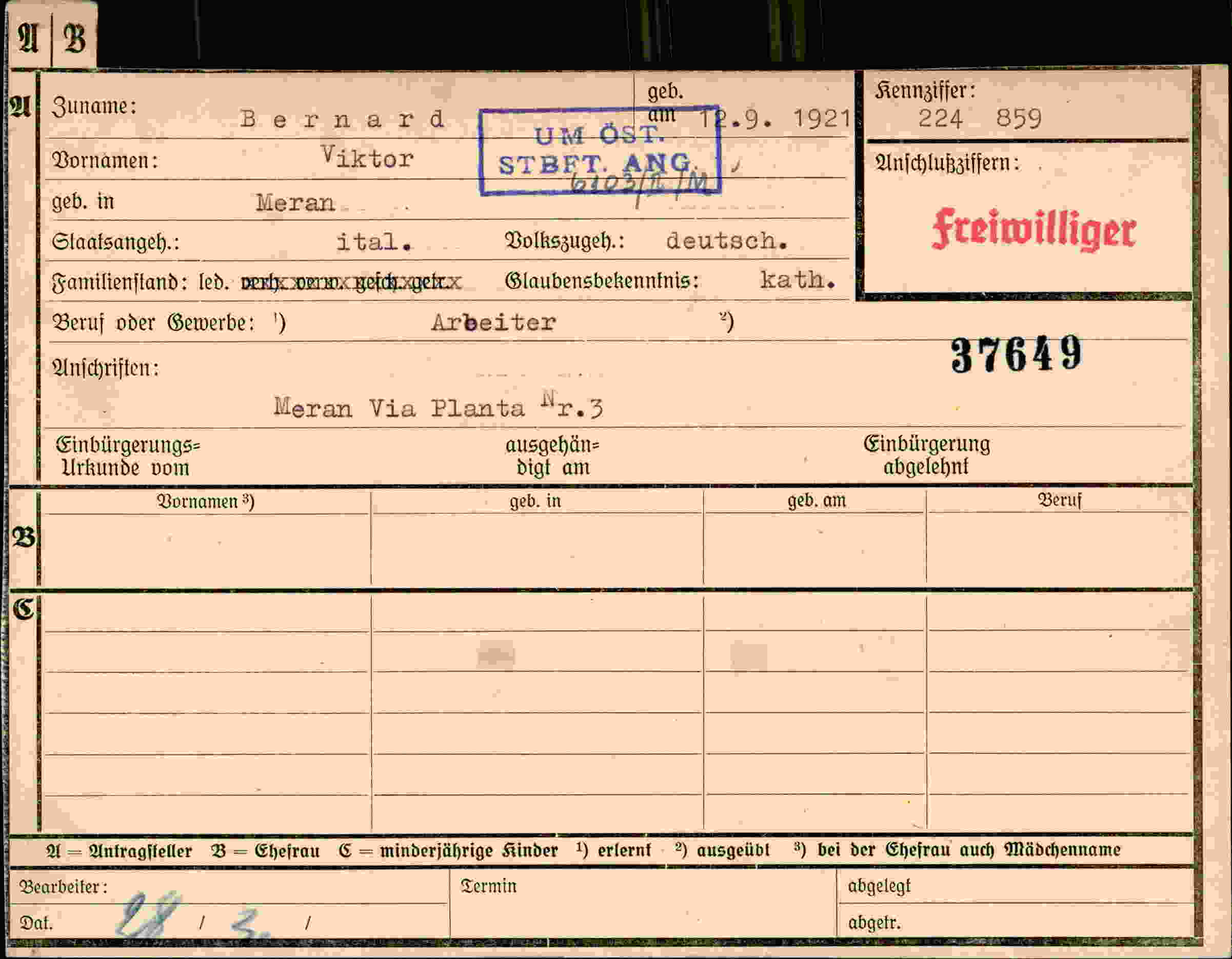 Dokument für Viktor Bernard