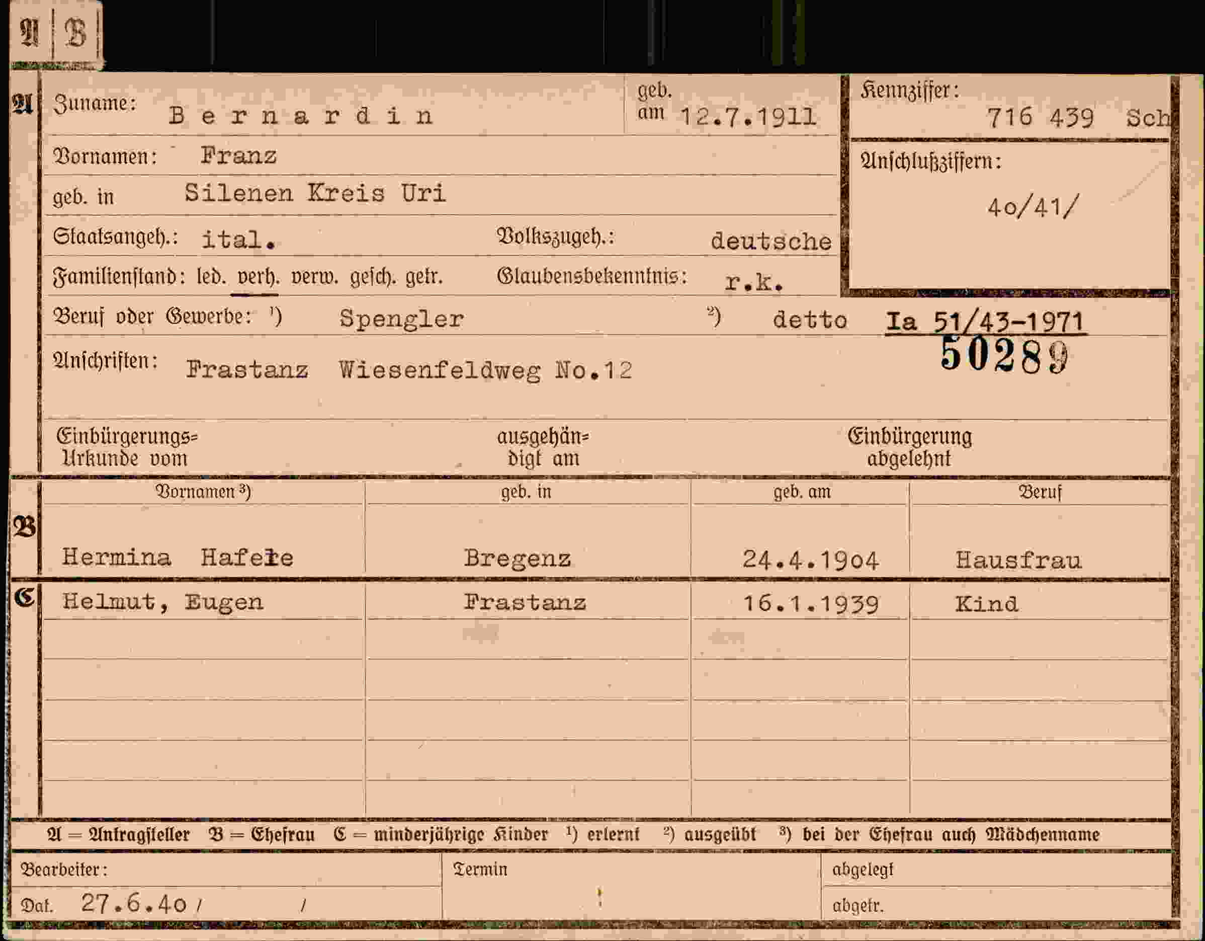 Dokument für Franz Bernardin