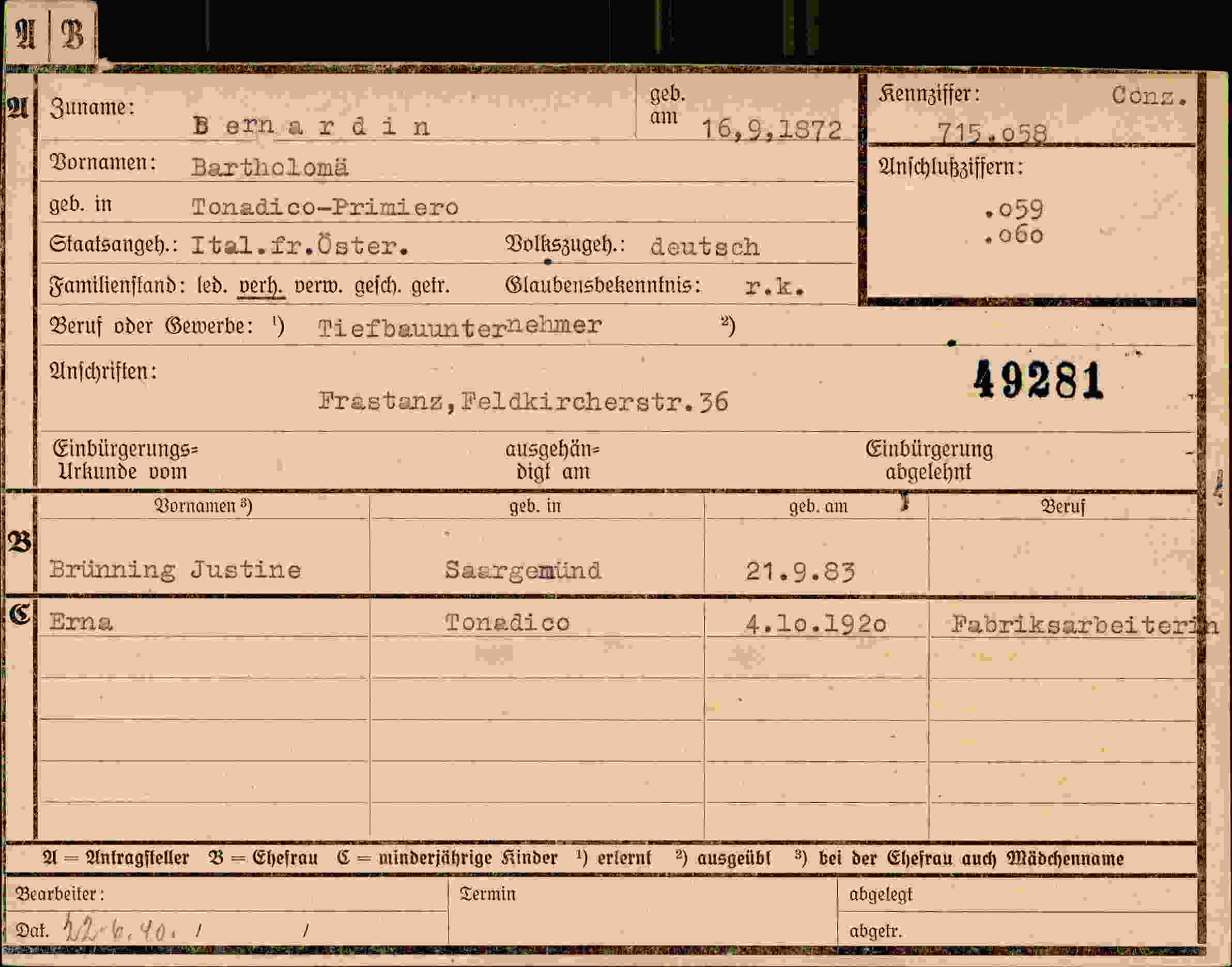 Dokument für Bartholomä Bernardin
