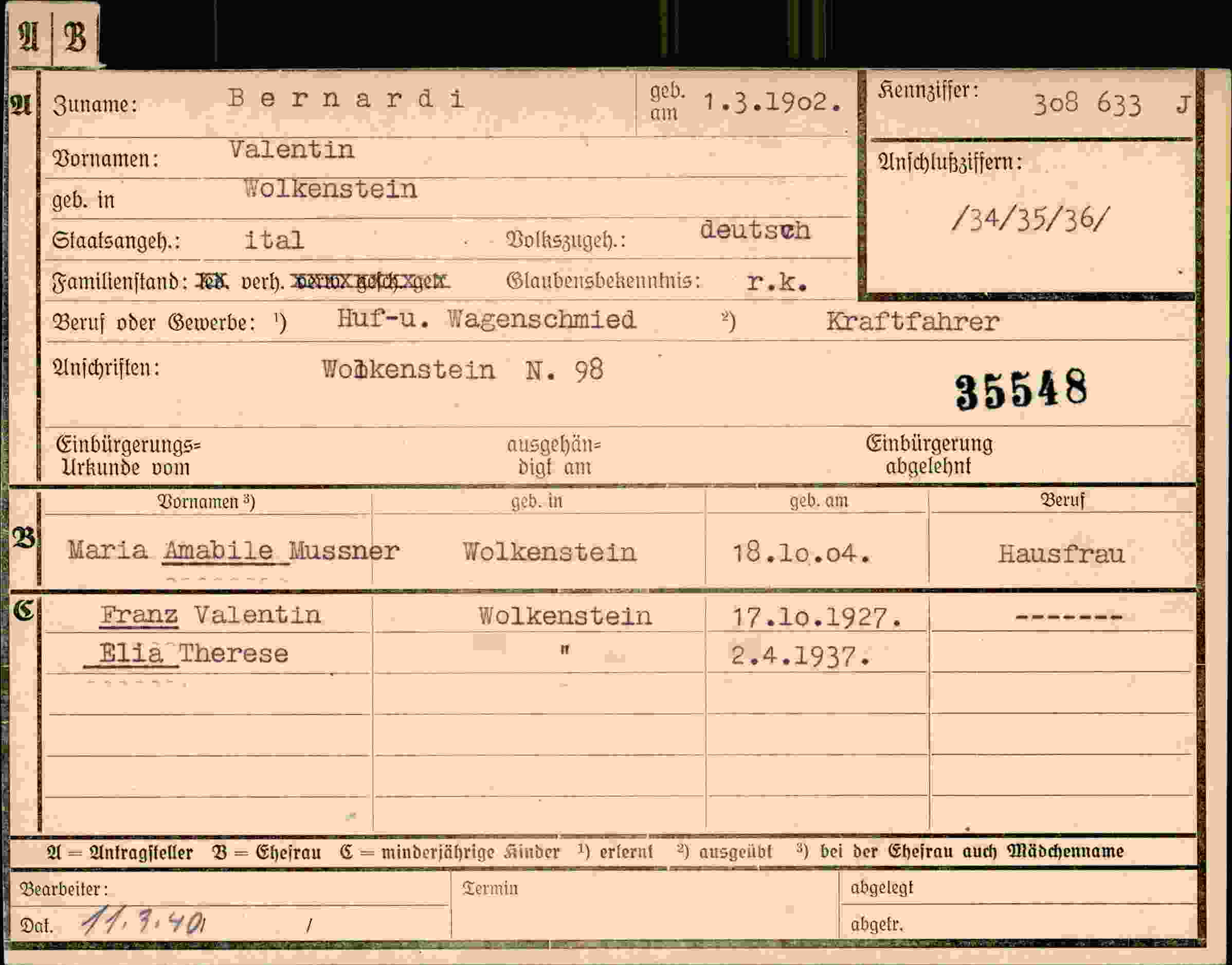 Dokument für Valentin Bernardi