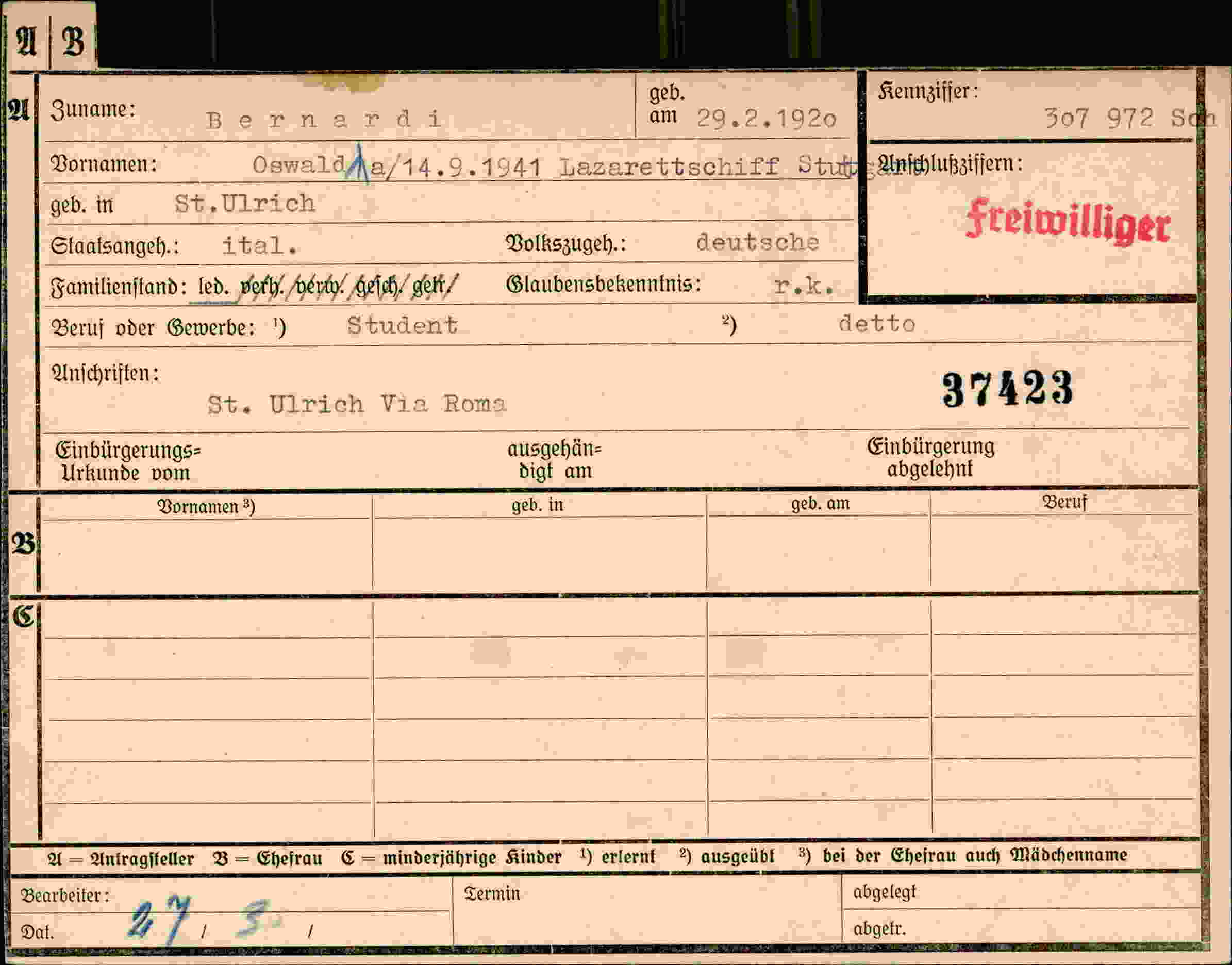 Dokument für Oswald Bernardi