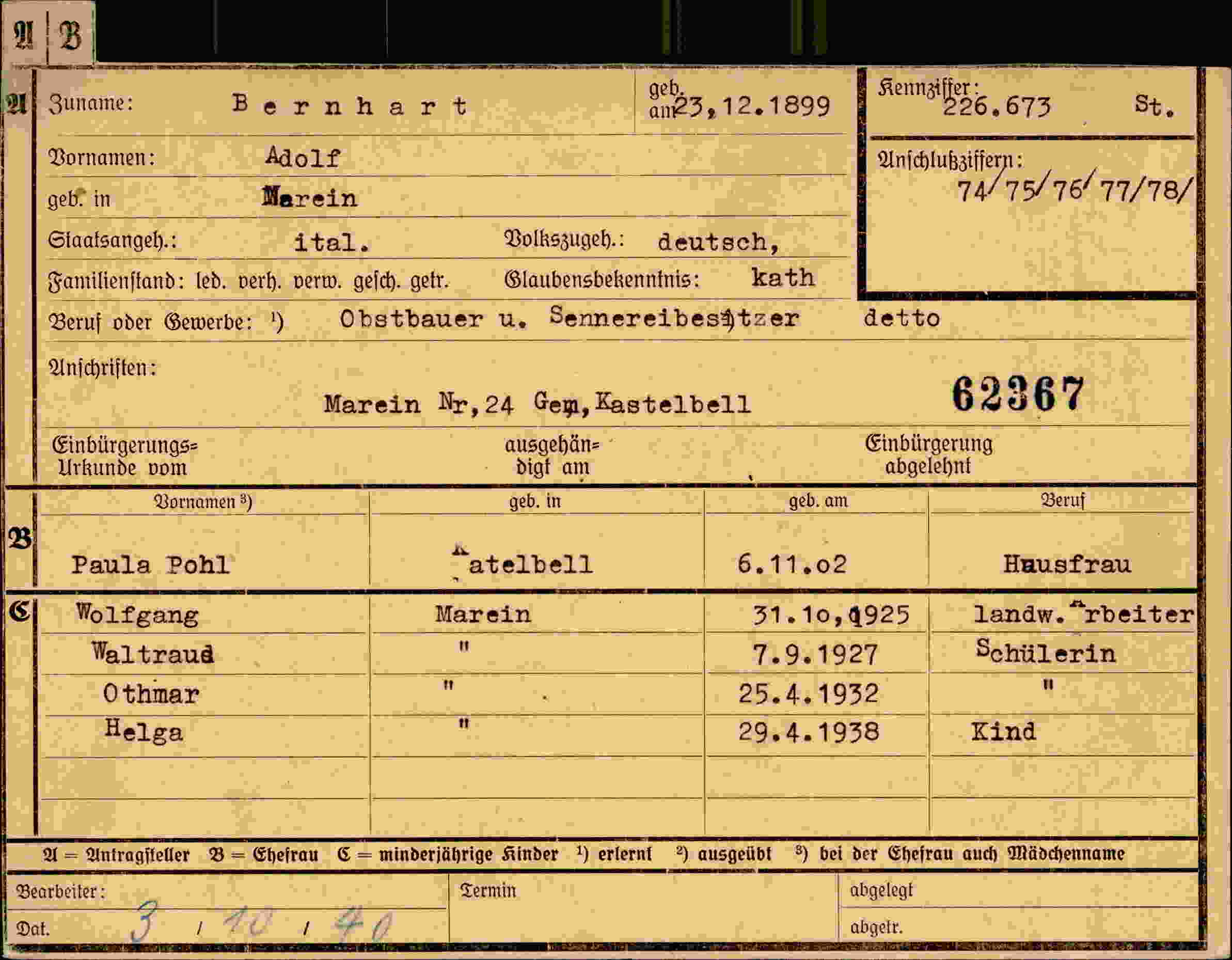 Dokument für Adolf Bernhart