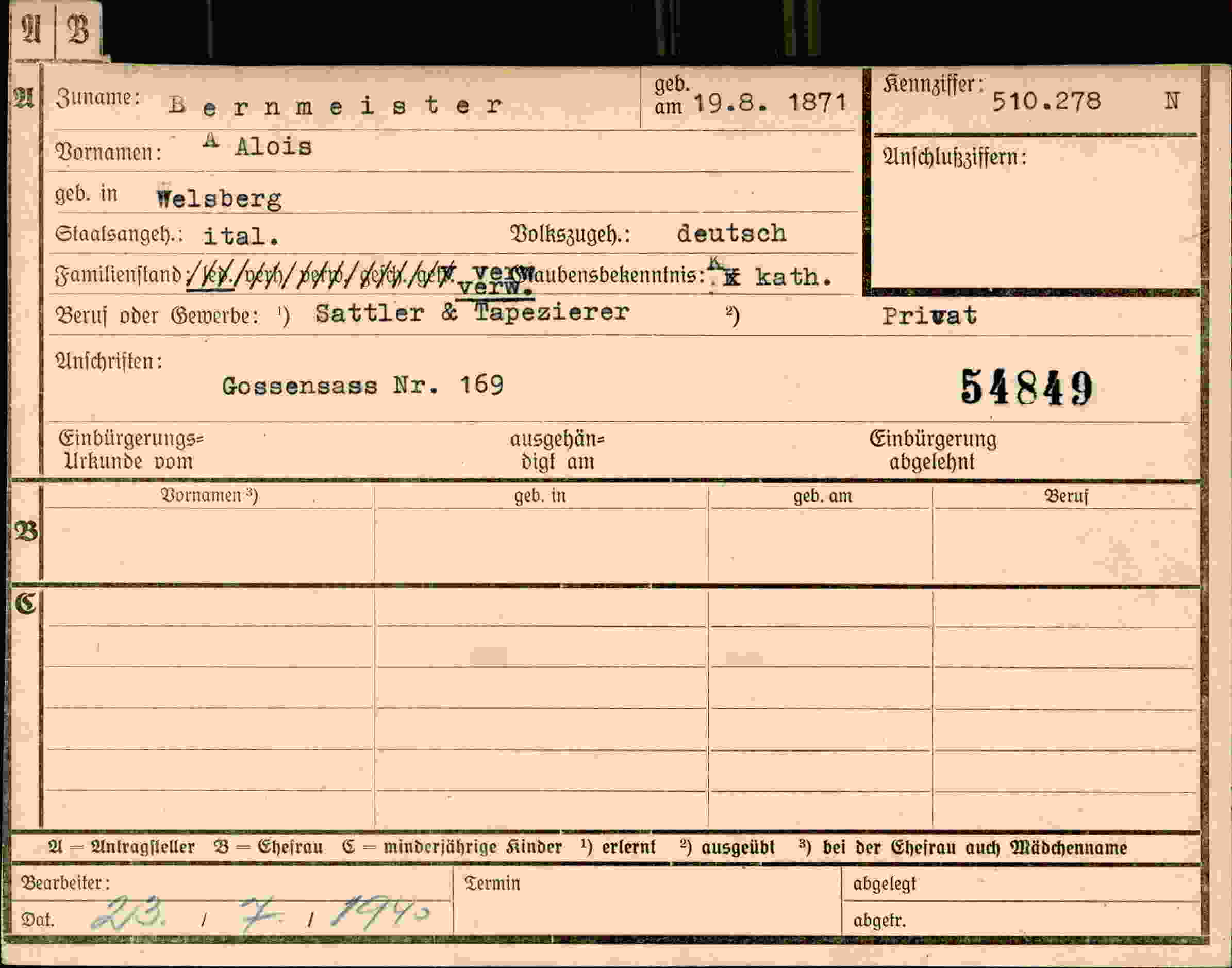 Dokument für Alois Bernmeister