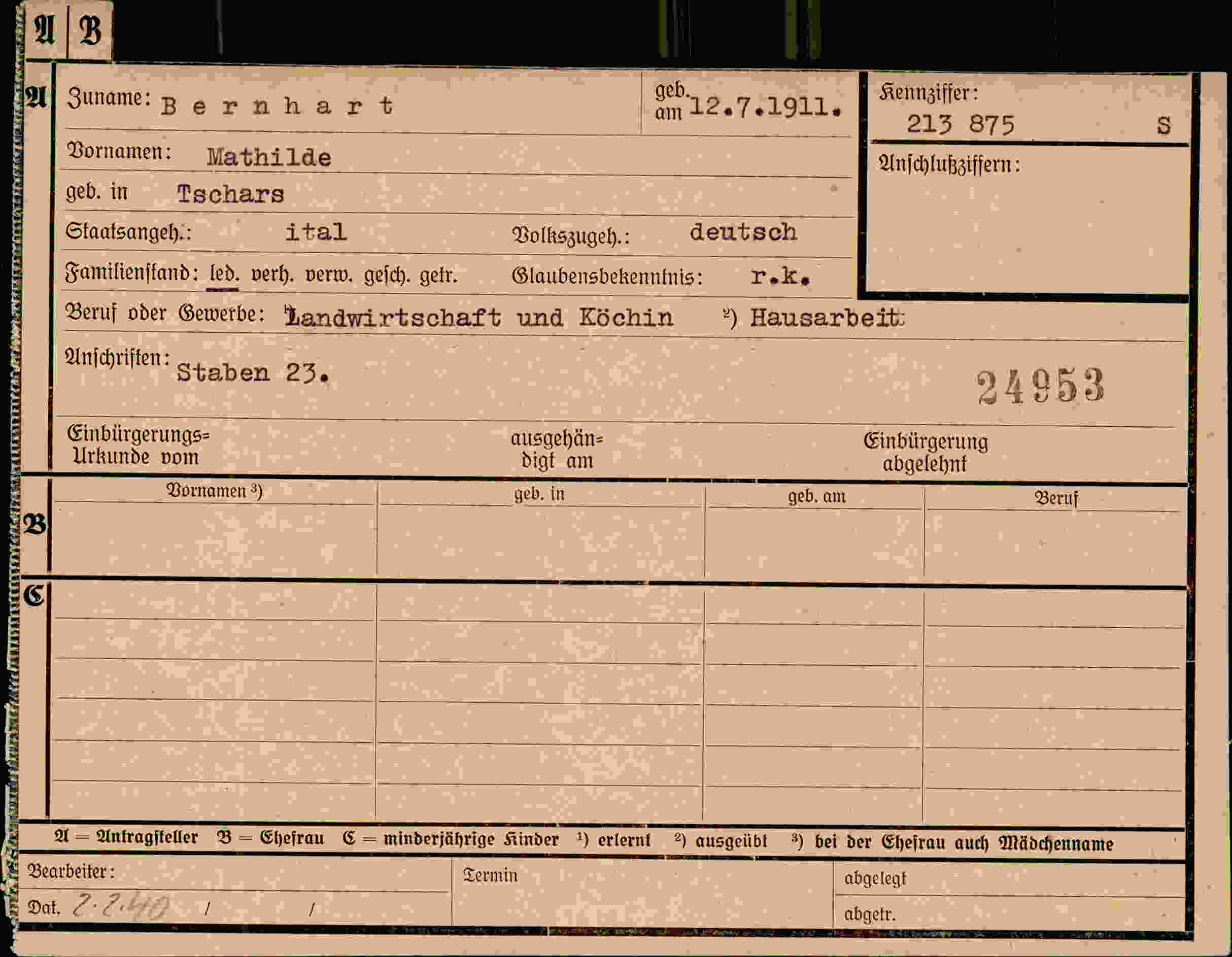 Dokument für Mathilde Bernhart