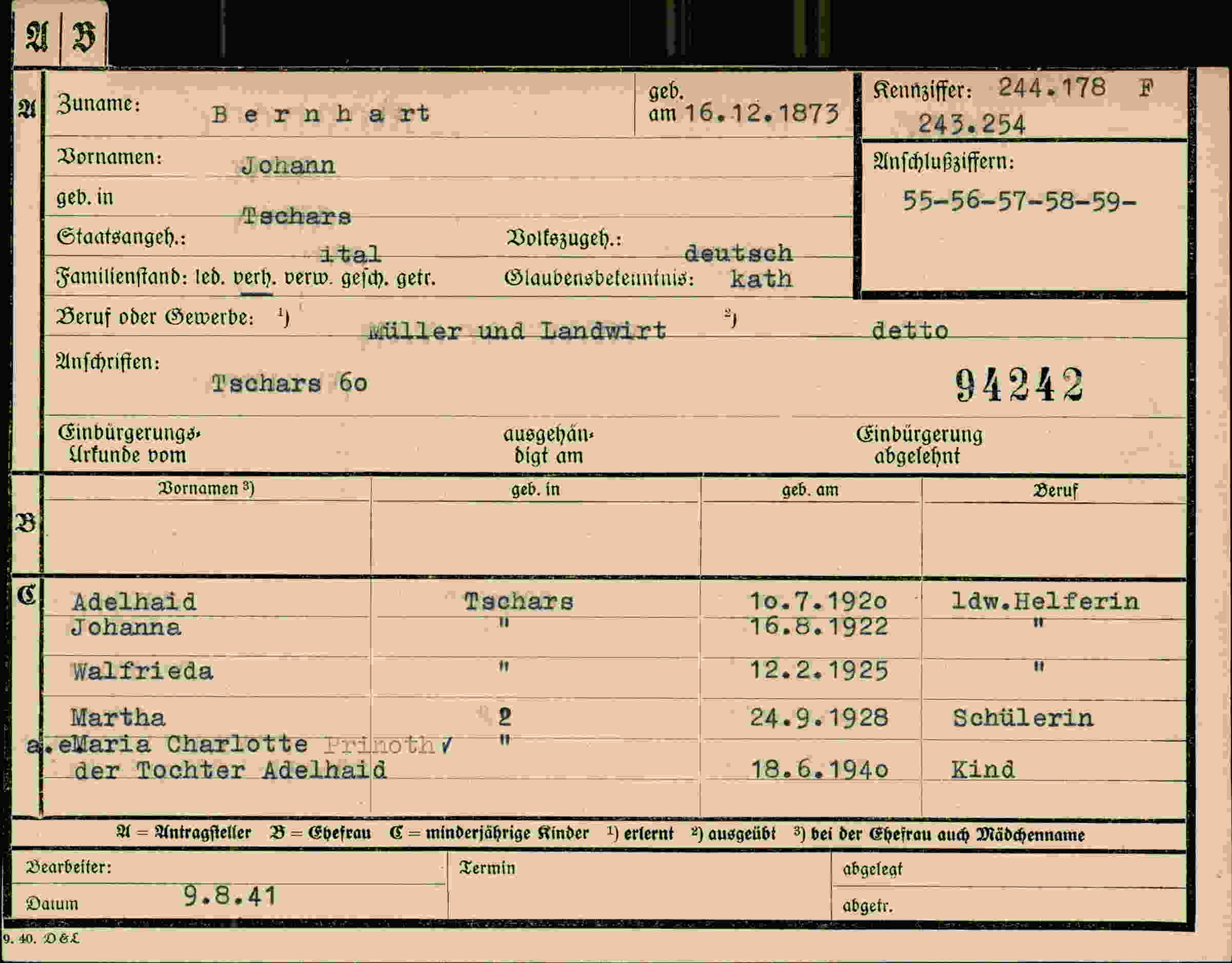 Dokument für Johann Bernhart
