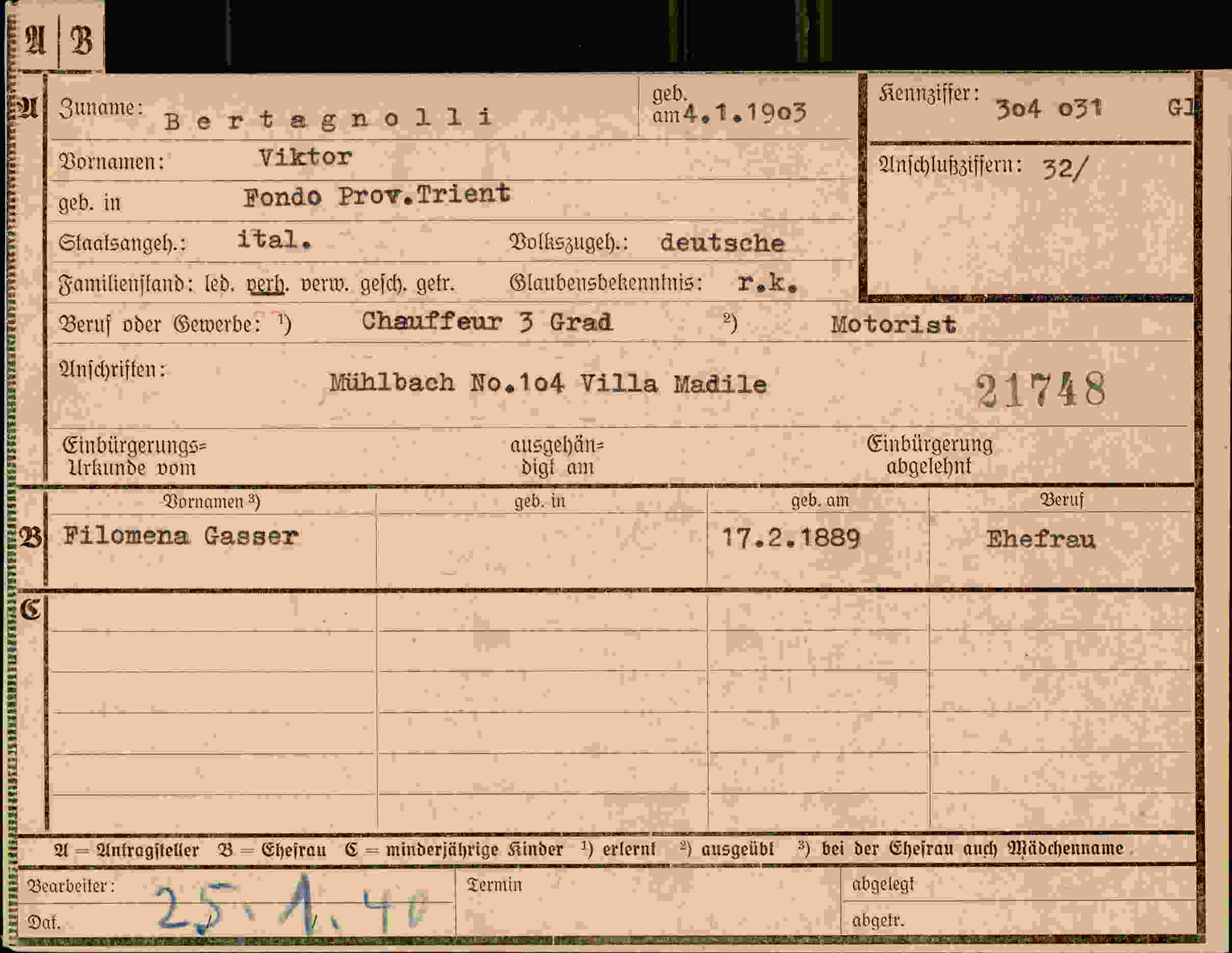 Dokument für Viktor Bertagnolli