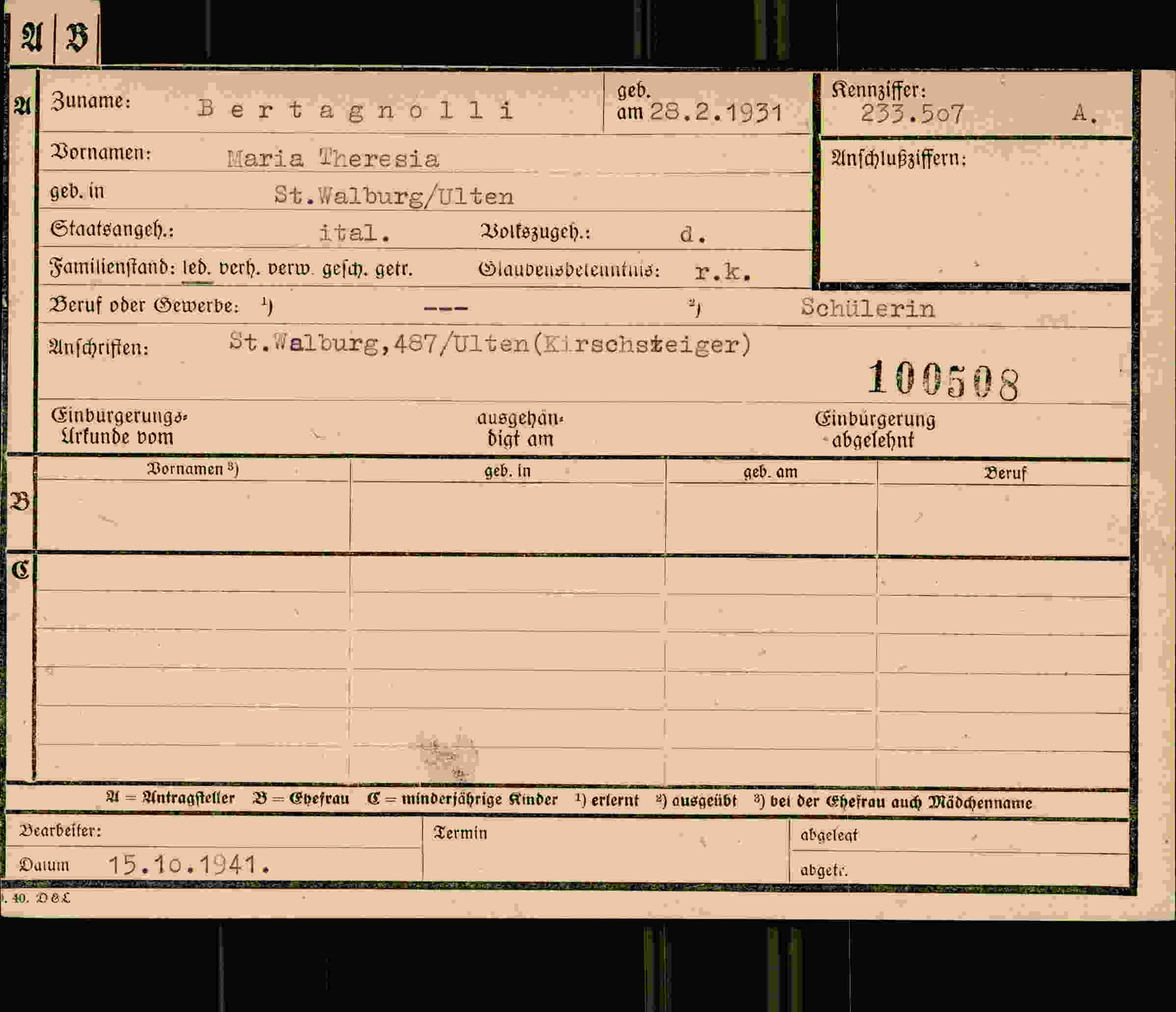 Dokument für Maria Theresia Bertagnolli