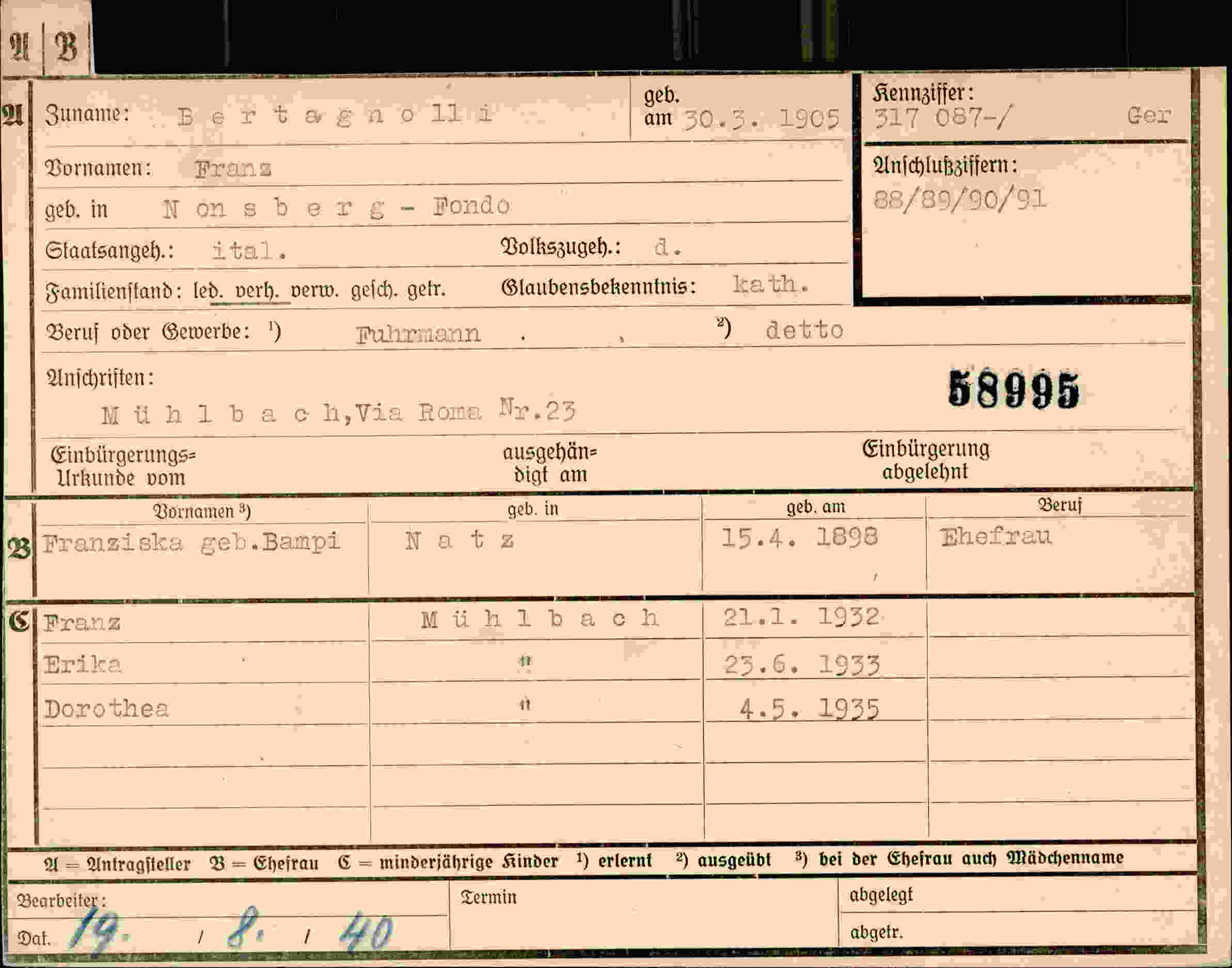 Dokument für Franz Bertagnolli